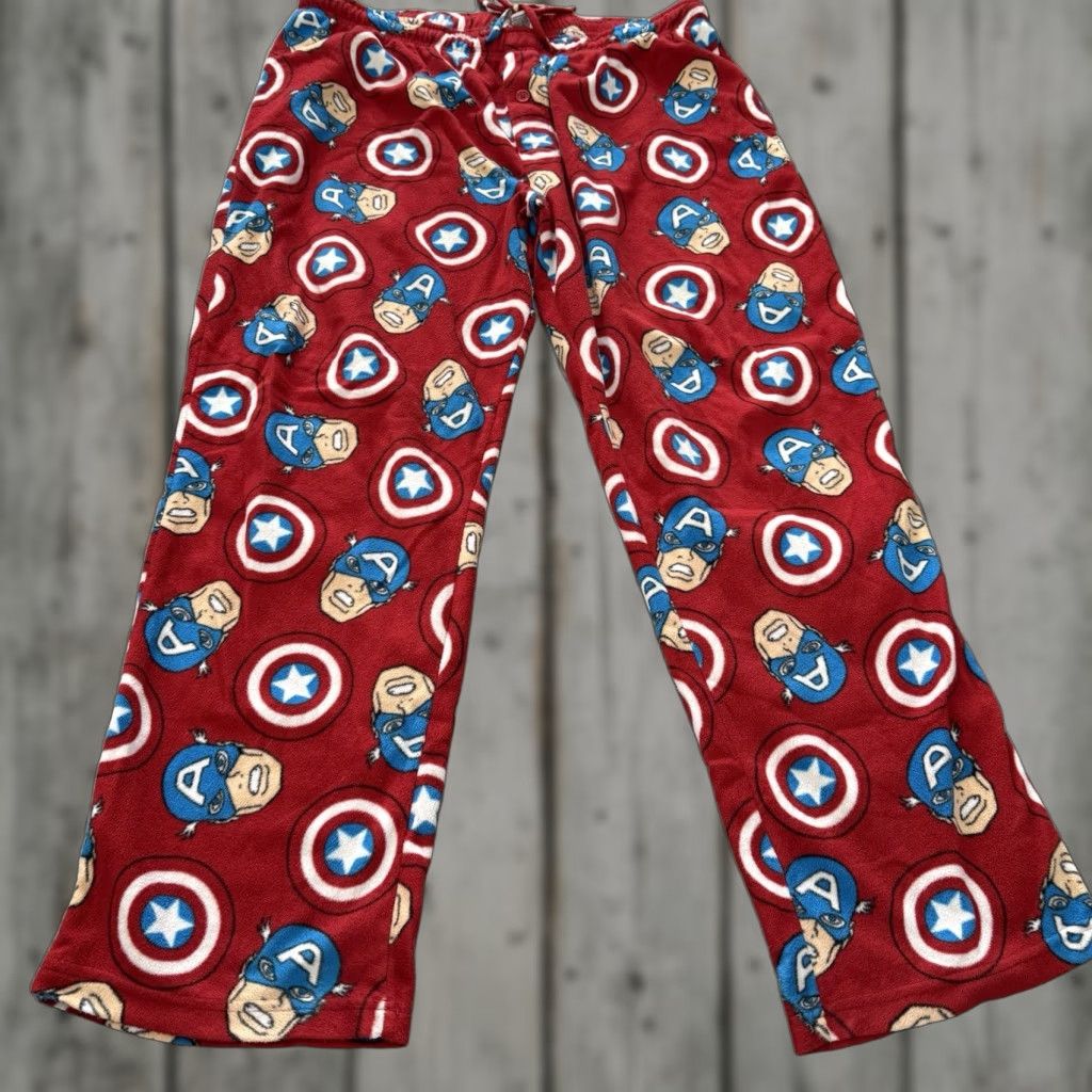 Vintage Marvel Comics Captain America Fleece Pants Mens XL All Over Print AOP Lounge Size US 36 / EU 52 - 1 Thumbnail