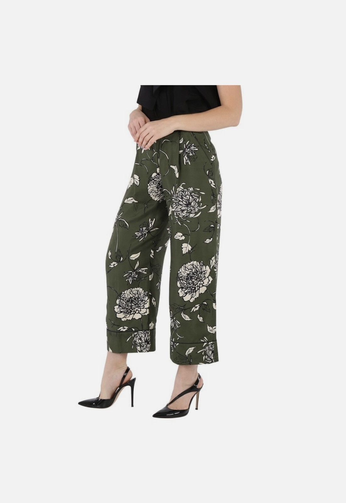 Moncler Moncler Silk Cropped Wide-Leg Pants – Floral Print – IT44 Size 30" / US 8 / IT 44 - 3 Thumbnail