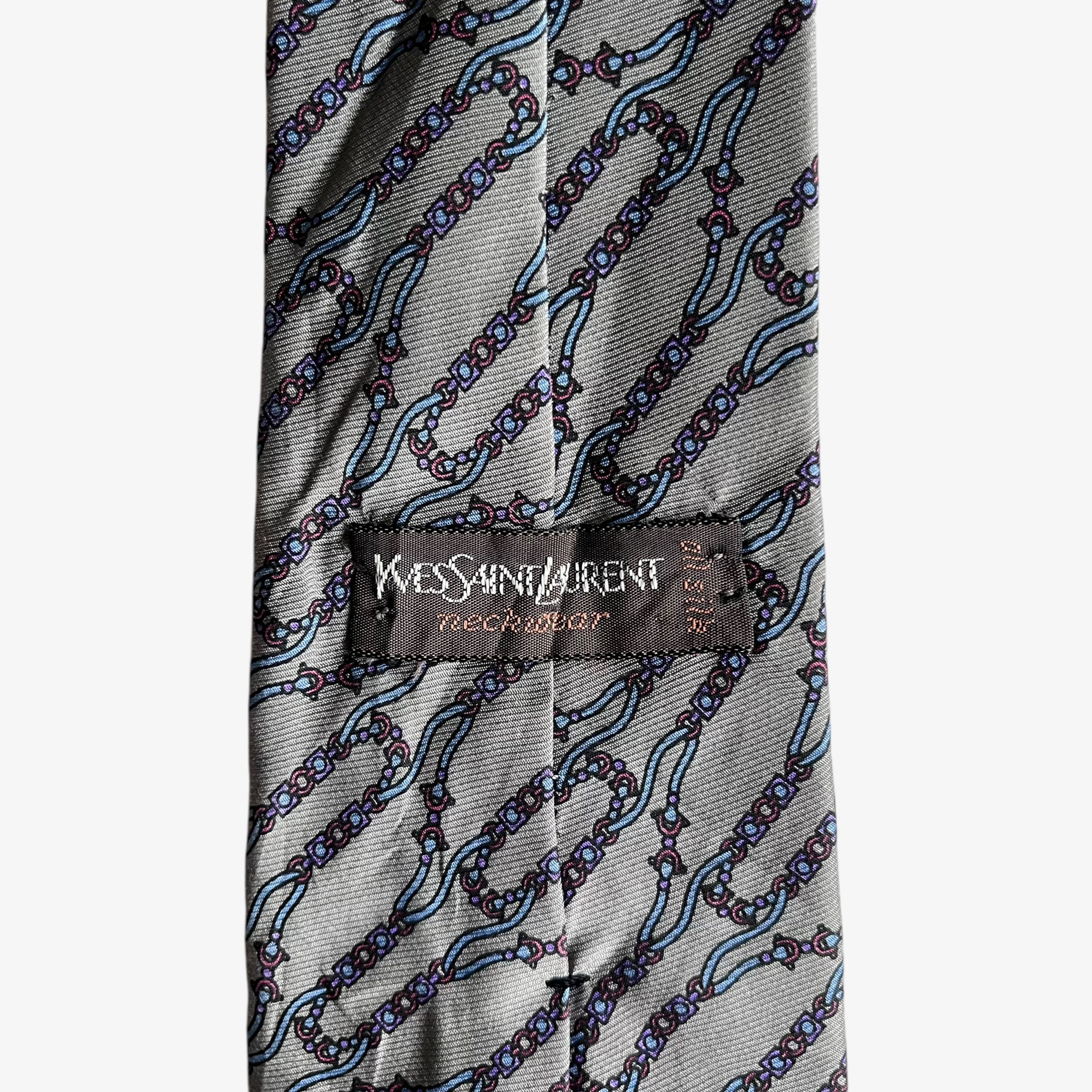 Yves Saint Laurent Vintage 80s Yves Saint Laurent YSL Chain Striped Silk Tie Size ONE SIZE - 2 Thumbnail