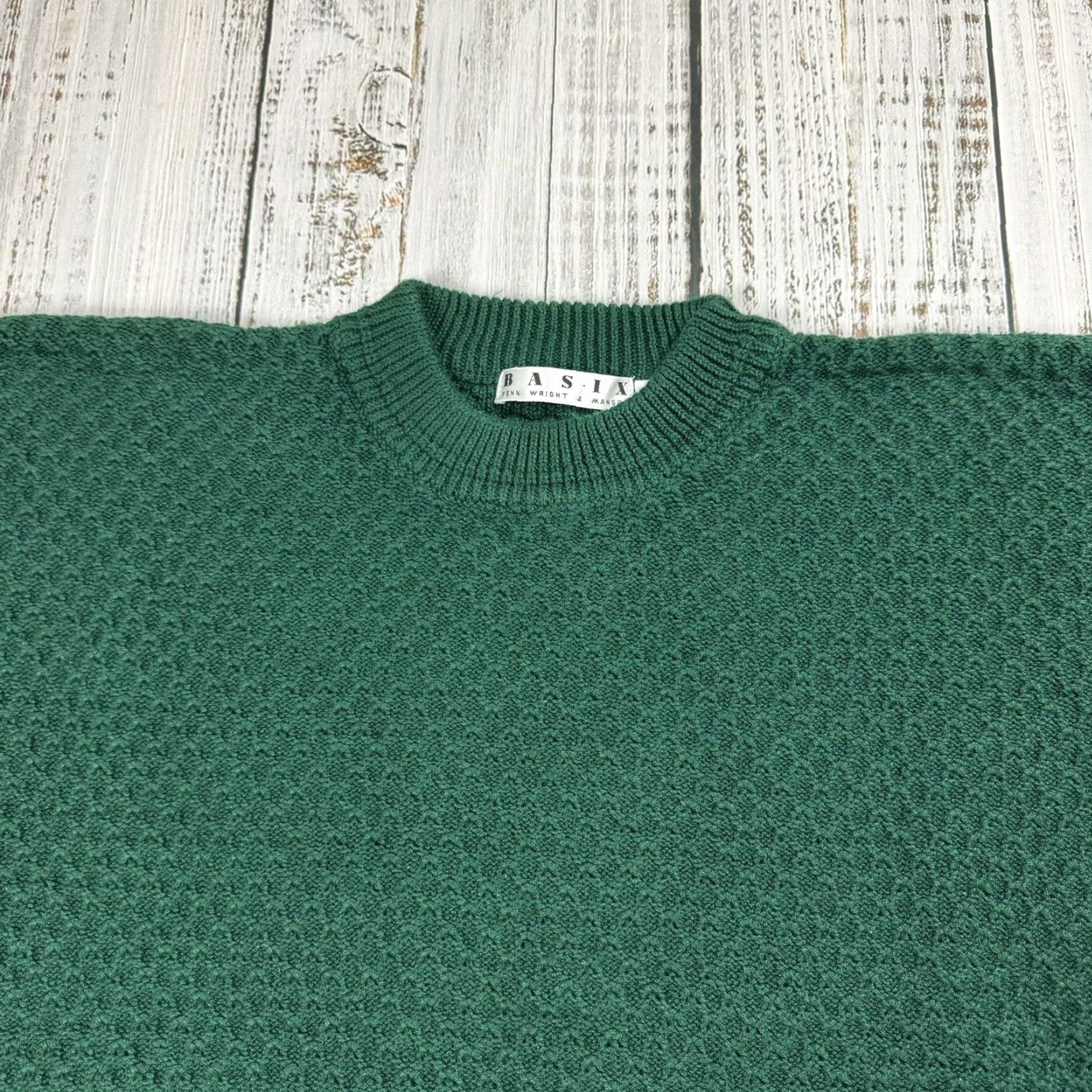 Vintage VINTAGE BASIX TEXTURED SWEATER PULLOVER LARGE BRITISH RACING GREEN 90s MENS Size US L / EU 52-54 / 3 - 2 Thumbnail