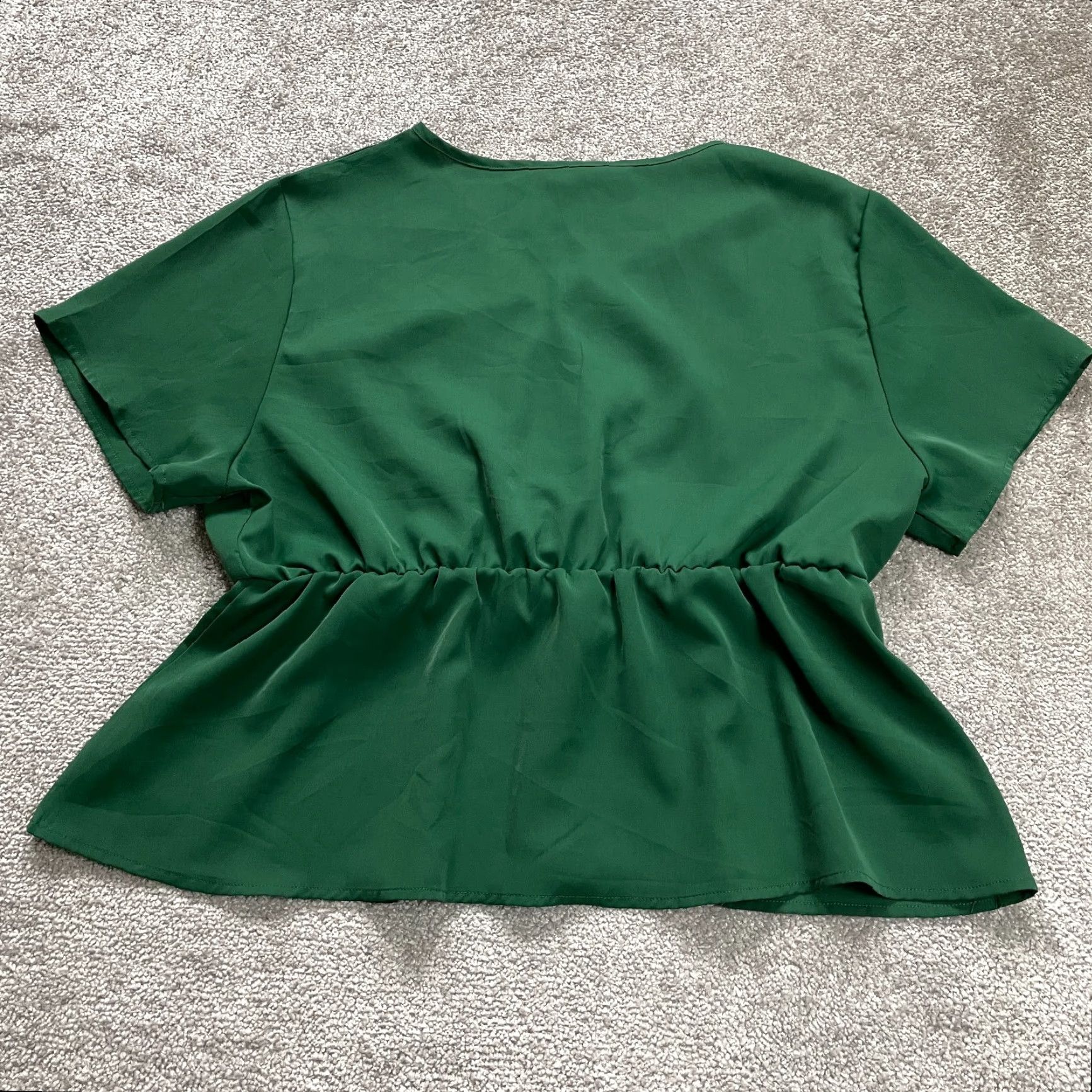 Shein Shein Curve Blouse Womens 2XL Solid Green V-Neck Peplum Chiffon Short Sleeve Top Size XXL / US 16-18 / IT 52-54 - 2 Thumbnail