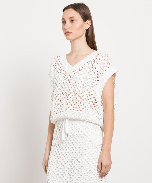 Brunello Cucinelli o1y0825 V-neck Sweater in White Size L / US 10 / IT 46 - 3 Thumbnail