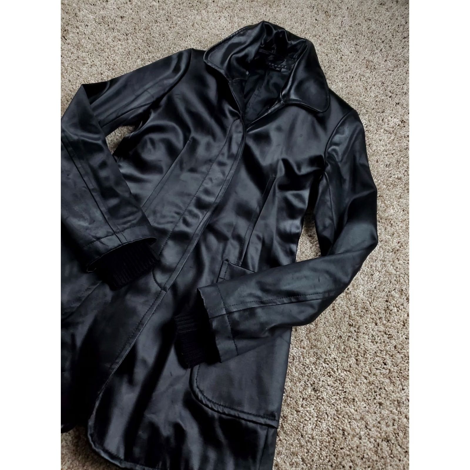Theory Theory Panyia Trench Coat Jacket Womens P Black Satin Velvet Pockets Button Up Size S / US 4 / IT 40 - 2 Thumbnail