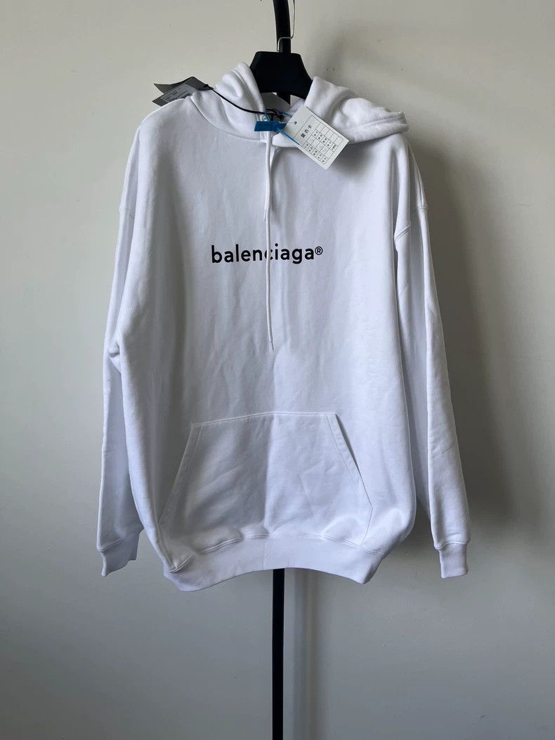 Balenciaga Logo Print White Hoodie - dmc