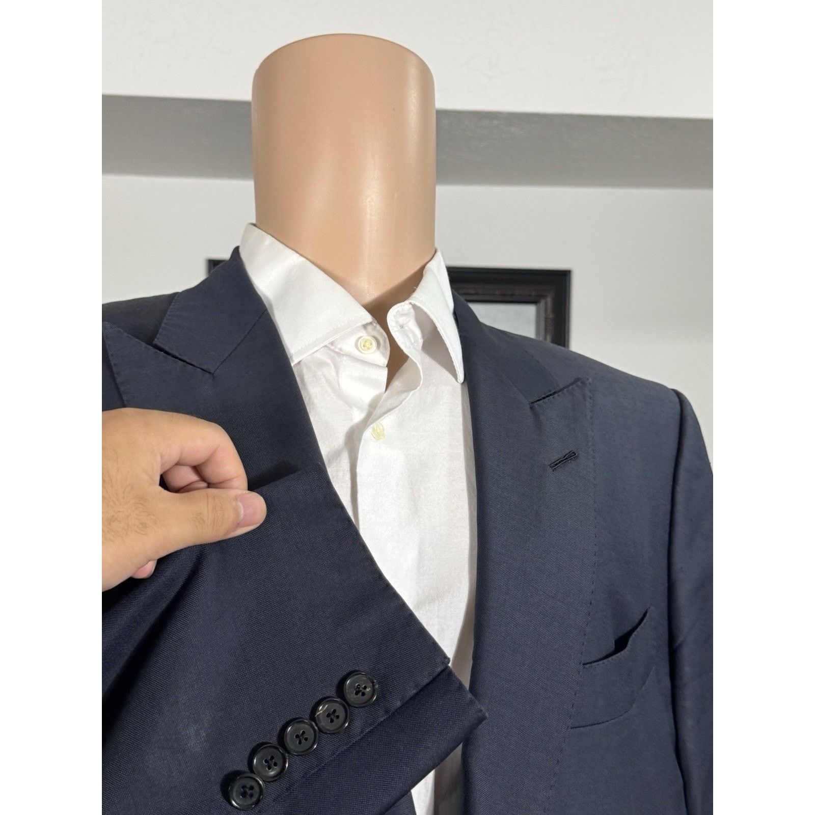 Tom Ford Tom Ford Navy Blue Peak Lapel Suit Jacket 56/46 Men’s Wool Size 46R - 4 Thumbnail