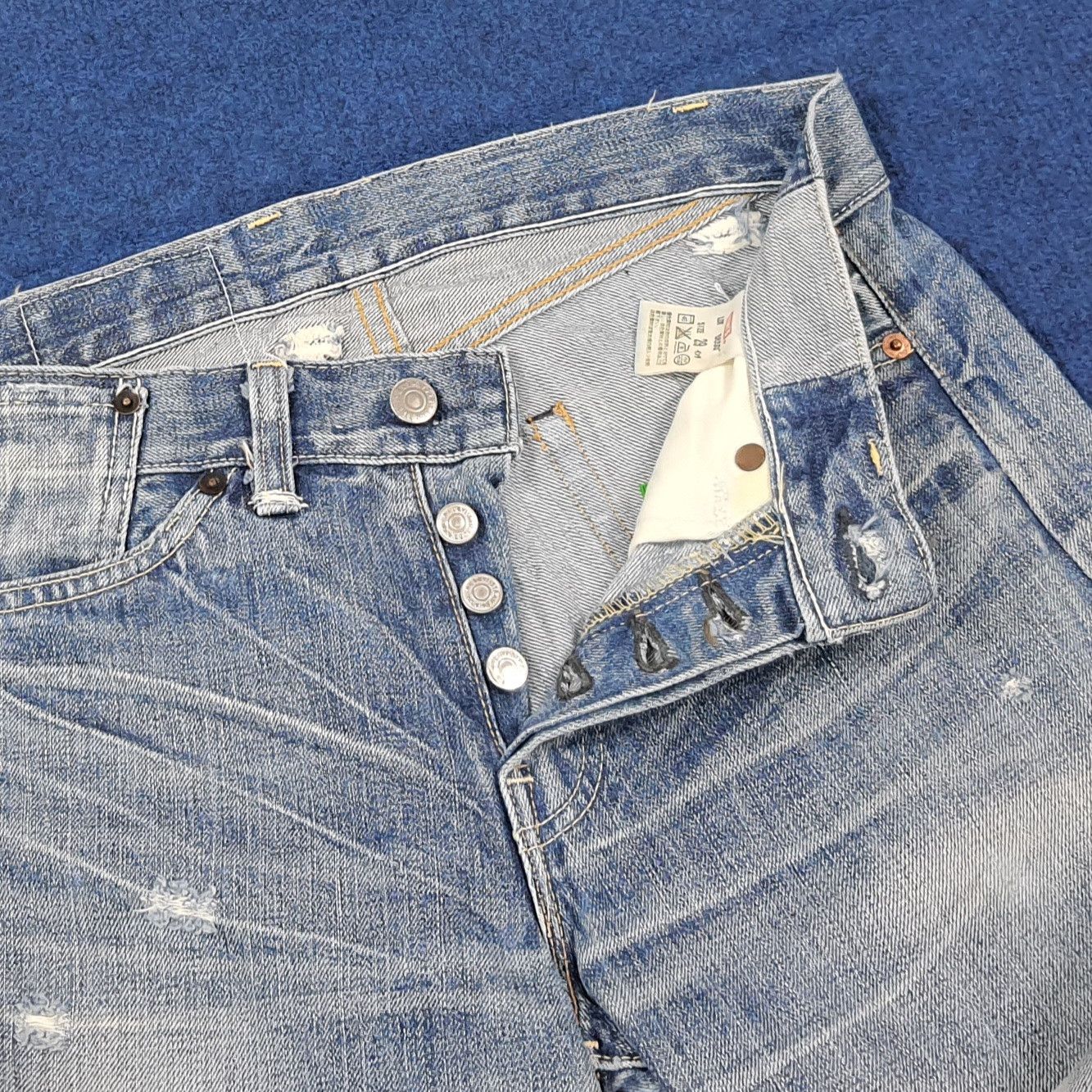 Levi's Vintage 90s Levi's 501 E Selvedge Distressed Jeans E1N39 Size US 30 / EU 46 - 7 Thumbnail