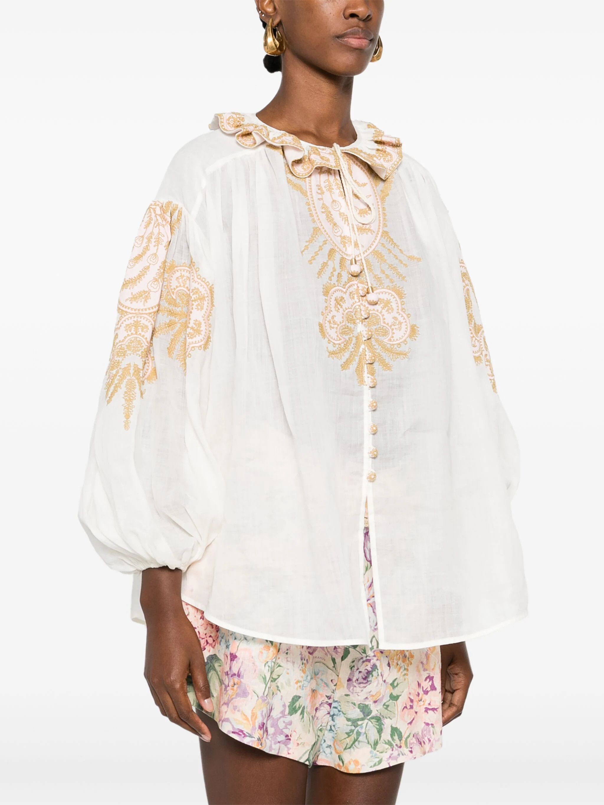 Zimmermann o1s22i1n1024 Ramie Blouse in White Size M / US 6-8 / IT 42-44 - 2 Thumbnail