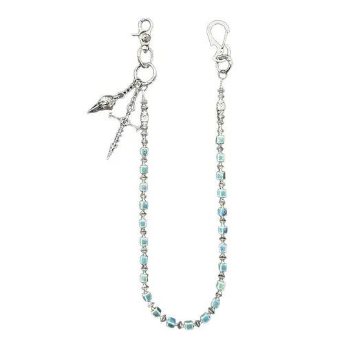 Jewelry Silver Blue Beaded Men’s Chain with Cross Pendant Size ONE SIZE - 5 Thumbnail