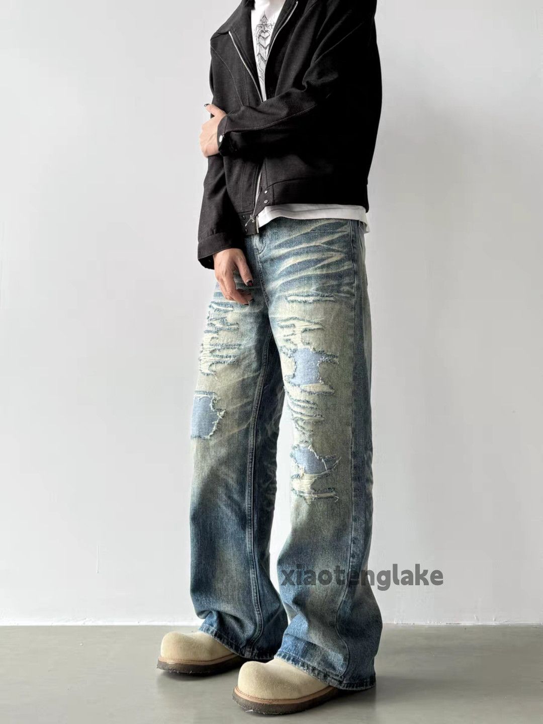 Xtl vintage washed faded ripped damaged hiphop jeans
