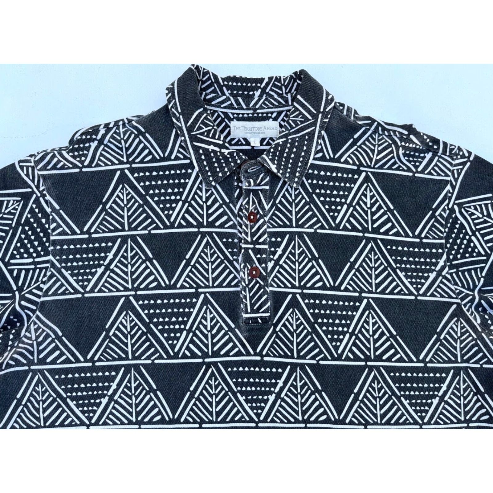 The Territory Ahead The Territory Ahead Polo Shirt Mens Short Sleeve Sz L Dark Gray 100% Cotton Geometric Print Polo Shirt L Men Size US L / EU 52-54 / 3 - 3 Thumbnail