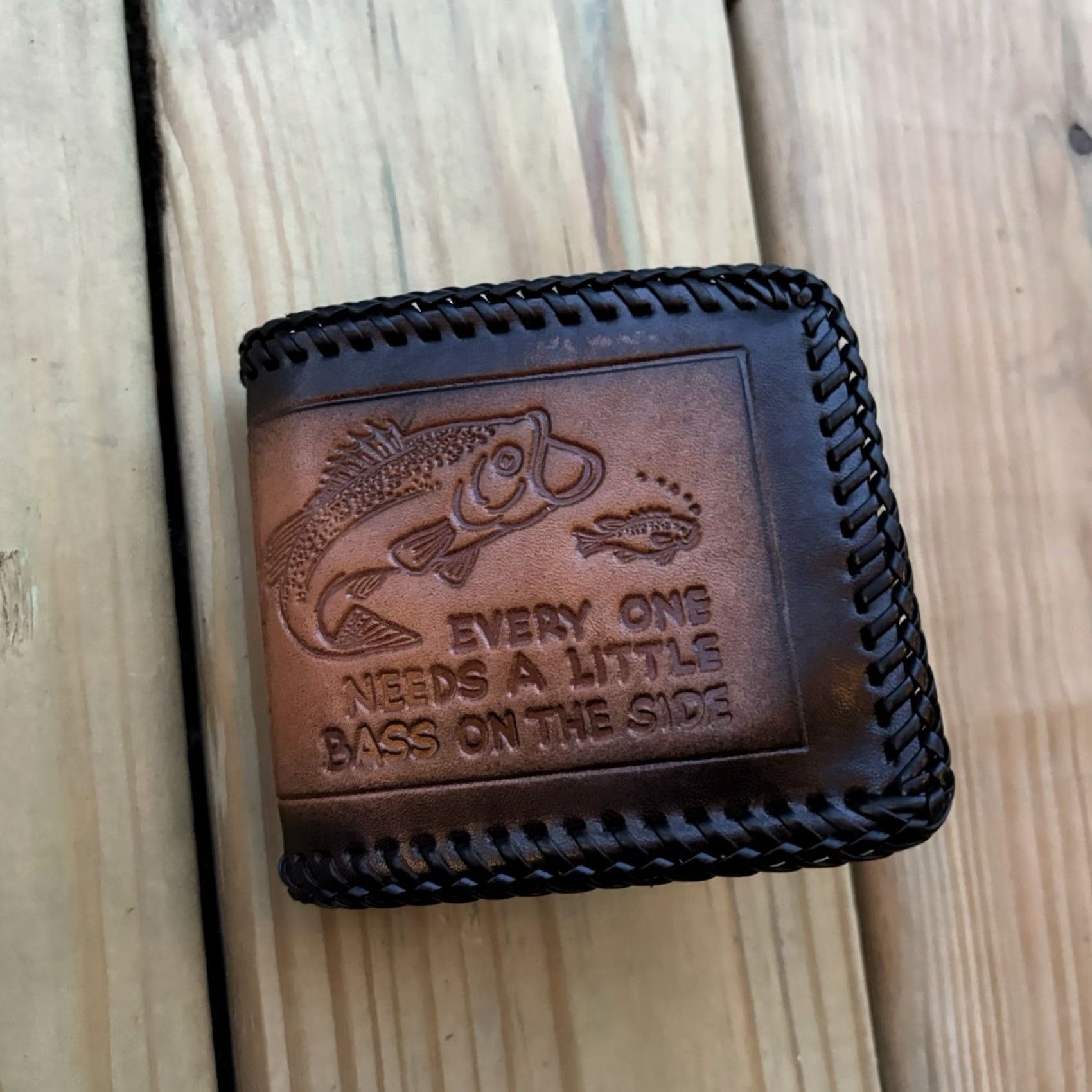 Vintage VINTAGE Fisherman Leather Wallet Bass Hand Tooled Bi-fold Whipstitch USA Made Size ONE SIZE - 5 Thumbnail
