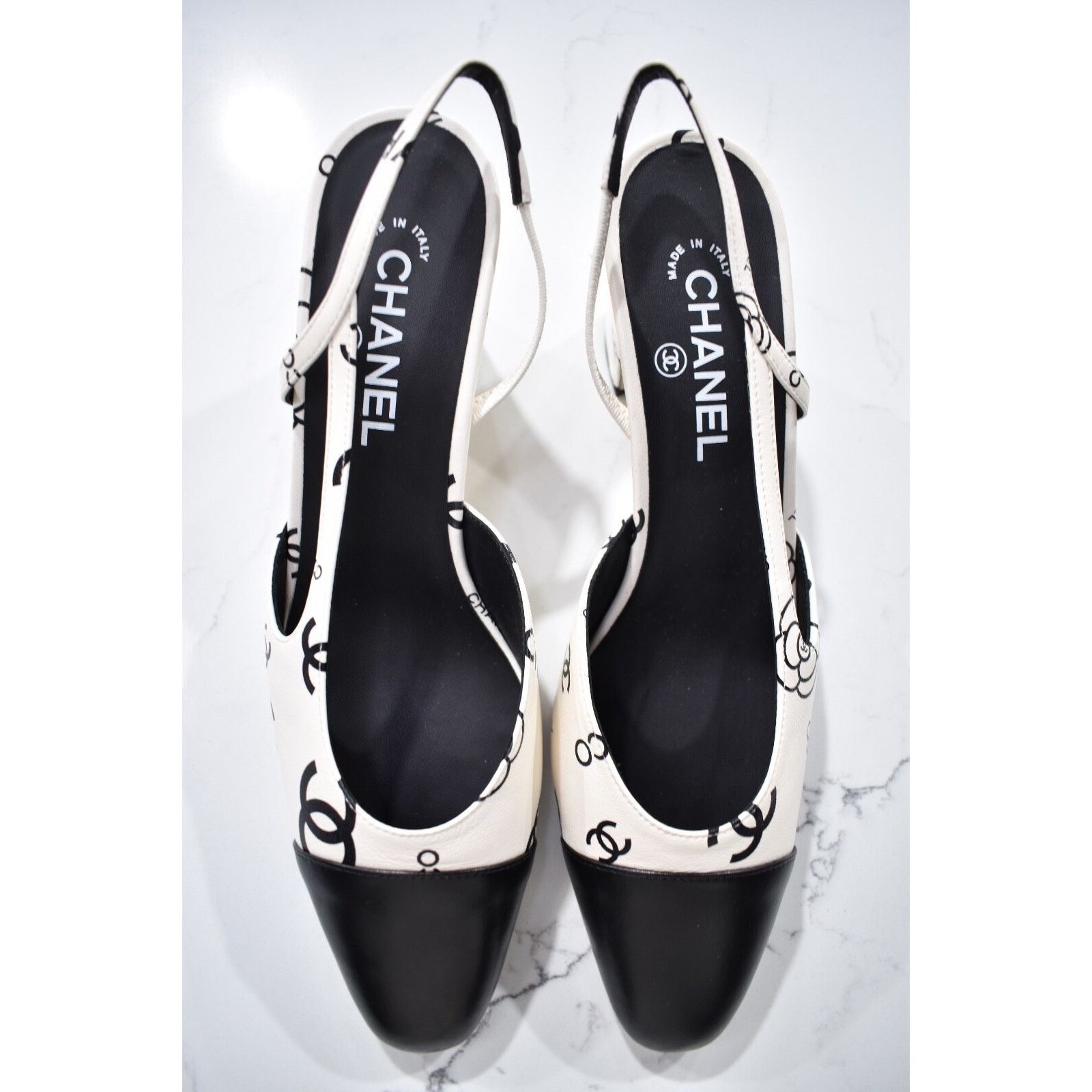 Chanel Chanel Sling White Black CC Logo Slingback Sandal Heel 37 Size US 7 / IT 37 - 8 Thumbnail