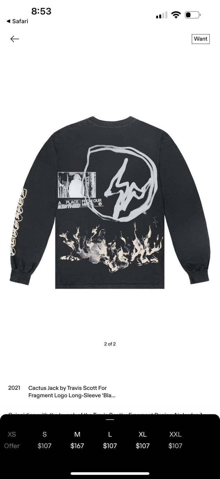 Travis Scott Cactus Jack Long Sleeve Fragment Shirt Size US L / EU 52-54 / 3 - 4 Thumbnail