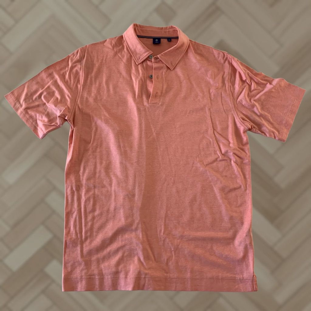 Footjoy FootJoy Polo Shirt Men L Short Sleeve Solid Orange Salmon Pink Button-Up Collared Golf Shirt Size US L / EU 52-54 / 3 - 1 Thumbnail