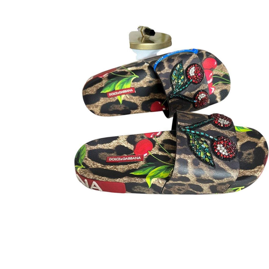 Dolce & Gabbana Portofino Cherry & Leopard-Print Embellished Pool Slide Size US 10.5 / IT 40.5 - 5 Thumbnail