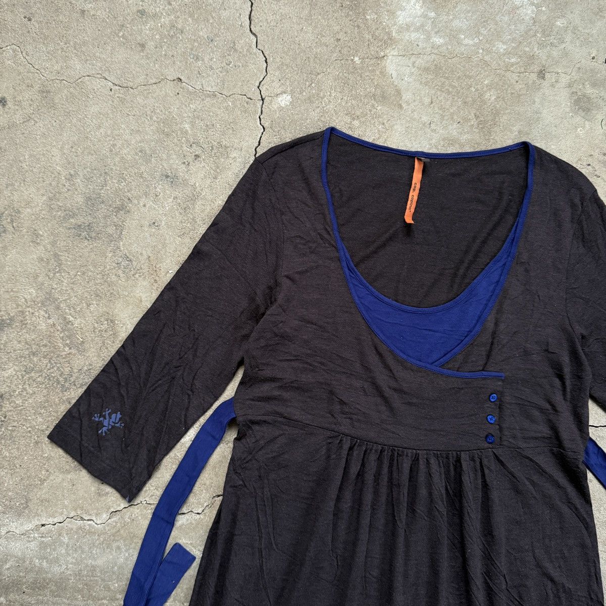 Cop Copine × Vintage Cop Copine Viscose Brown and blue dress with ribbon tie Size L / US 10 / IT 46 - 6 Thumbnail