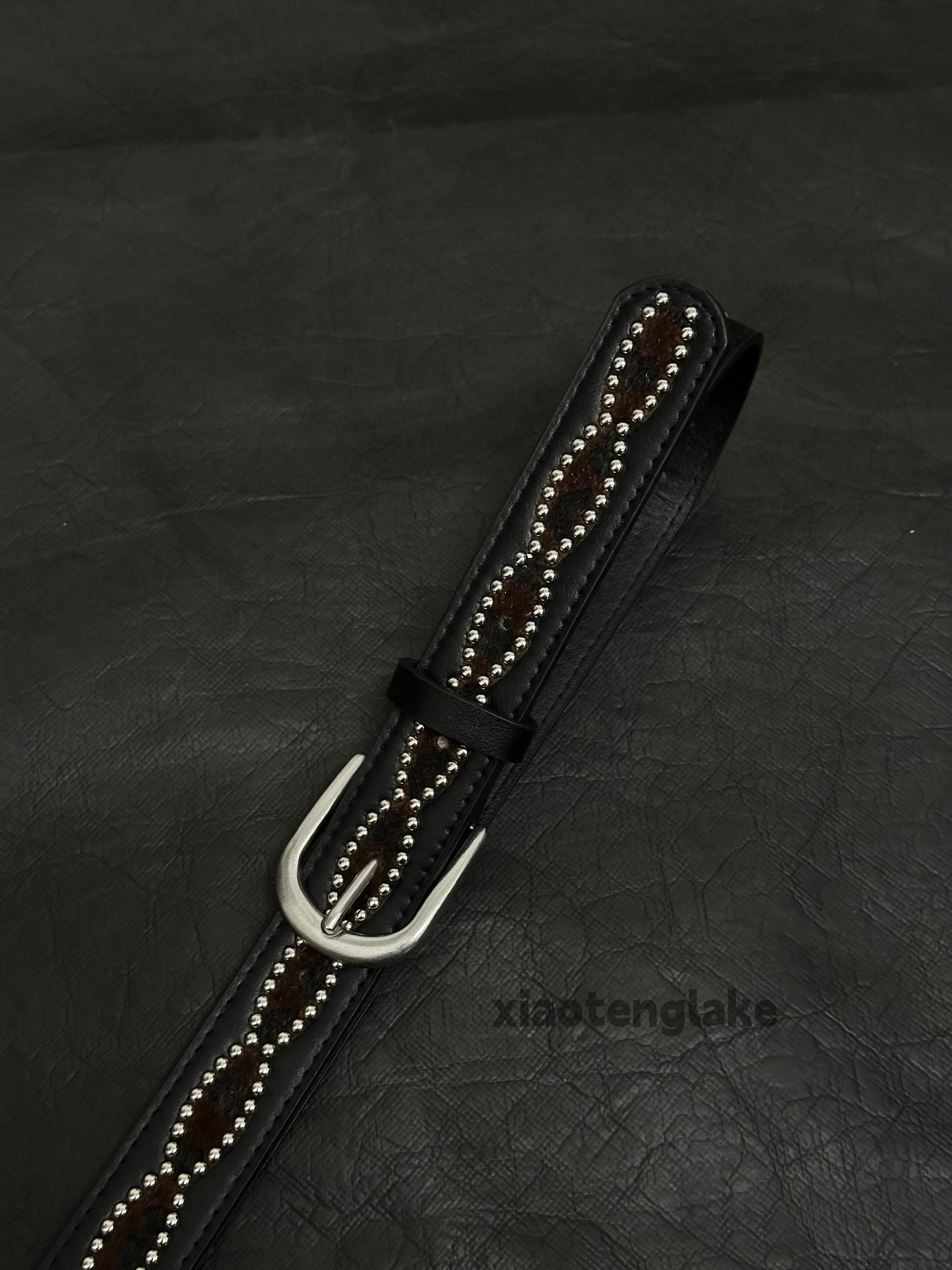 Vintage Unisex utility punk yuppie pattern leopard rivet belt Size ONE SIZE - 2 Thumbnail