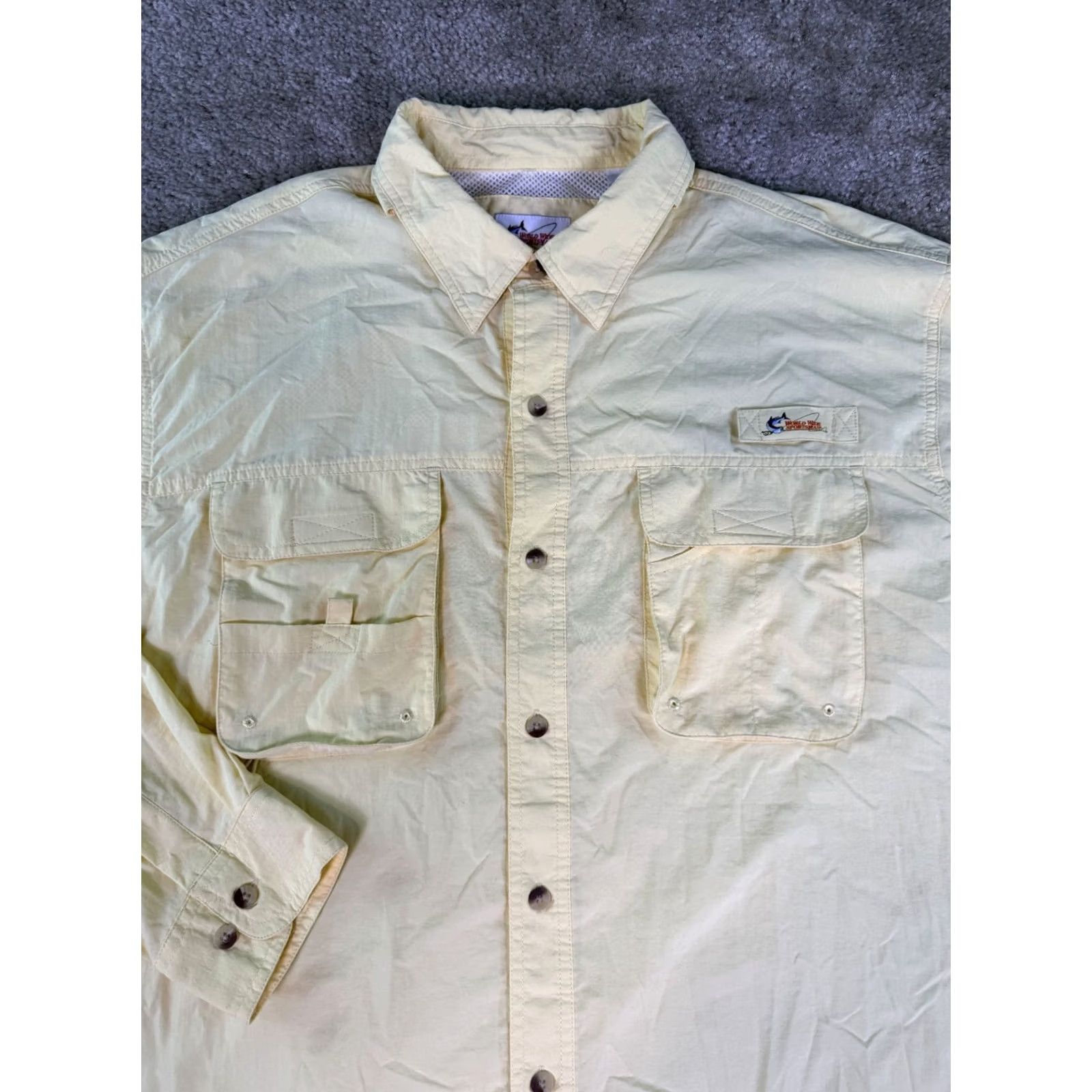 Vintage World Wide Sportsman Yellow Fishing Shirt XL Lightweight Button-Up Collared Long Sleeve Men's Size US XL / EU 56 / 4 - 2 Thumbnail