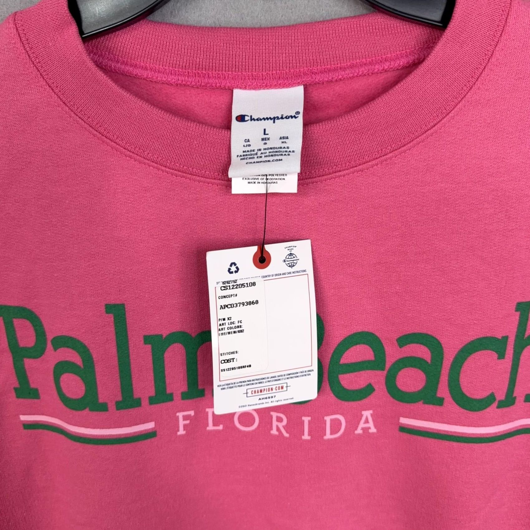 Champion Champion Fleece Sweatshirt - Pink Palm Beach Graphic - Large - Cotton/Polyester (Vintage) Size US L / EU 52-54 / 3 - 3 Thumbnail