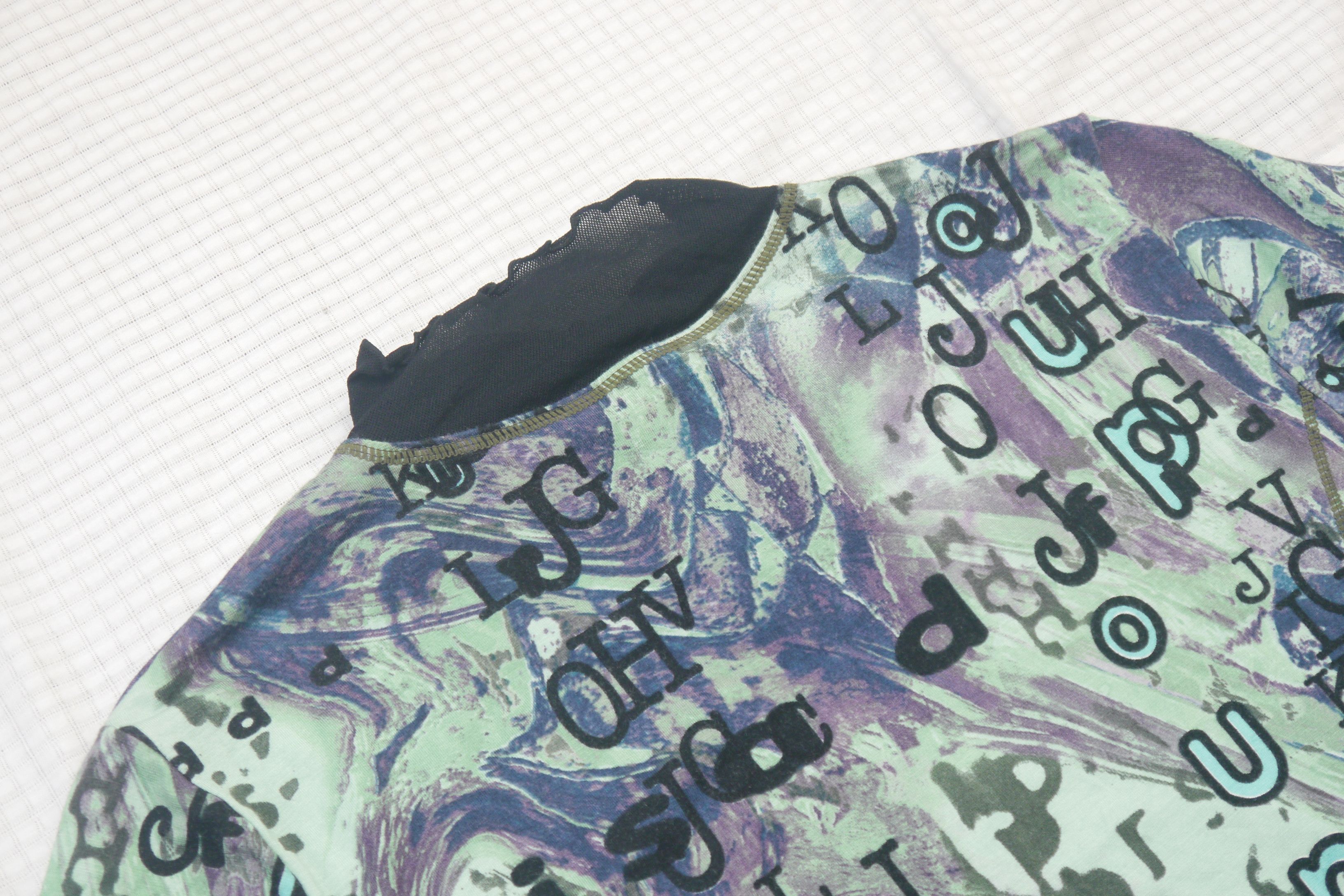 Japanese Brand (S447) Chamois V Y2K Letter Printed Mesh Neck Blouse 42 Size M / US 6-8 / IT 42-44 - 10 Thumbnail