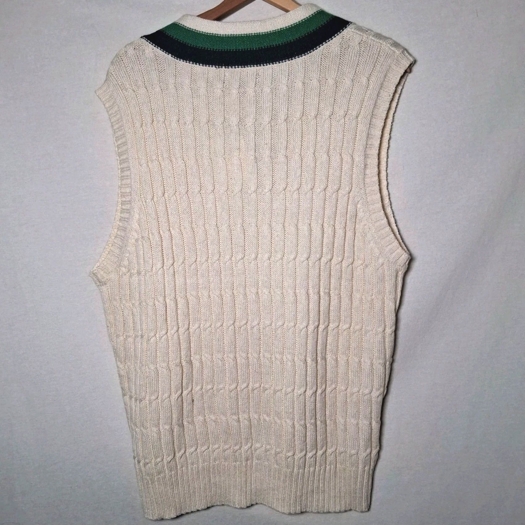 Lands' End Lands' End Sweater Vest Men L V-Neck Cable Knit Ivory Academia Preppy Linen Blend Vest Size US L / EU 52-54 / 3 - 3 Thumbnail