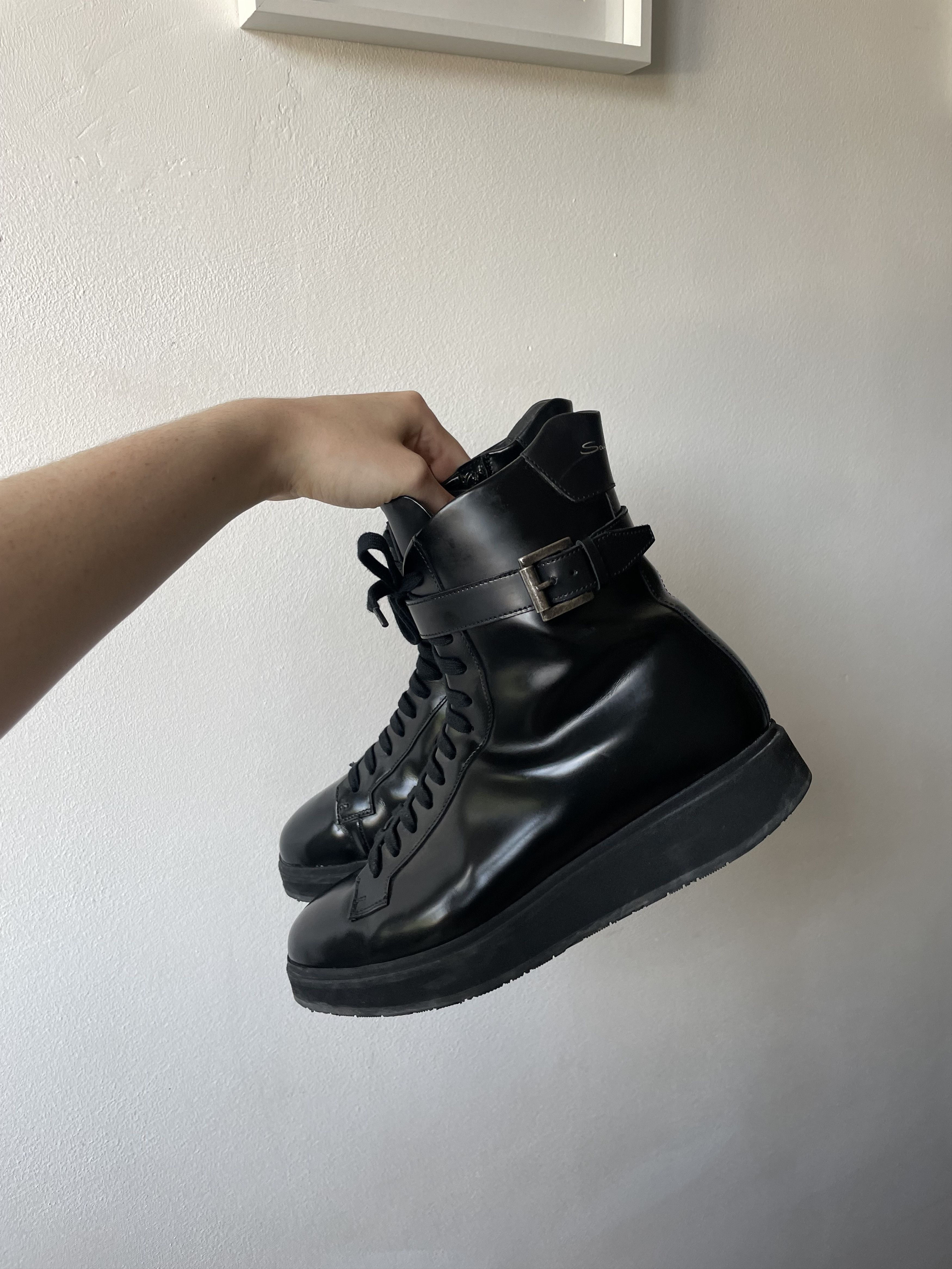 Santoni Santoni Black Leather High-Top Buckle Boots – EU 39 Size US 9 / IT 39 - 13 Thumbnail