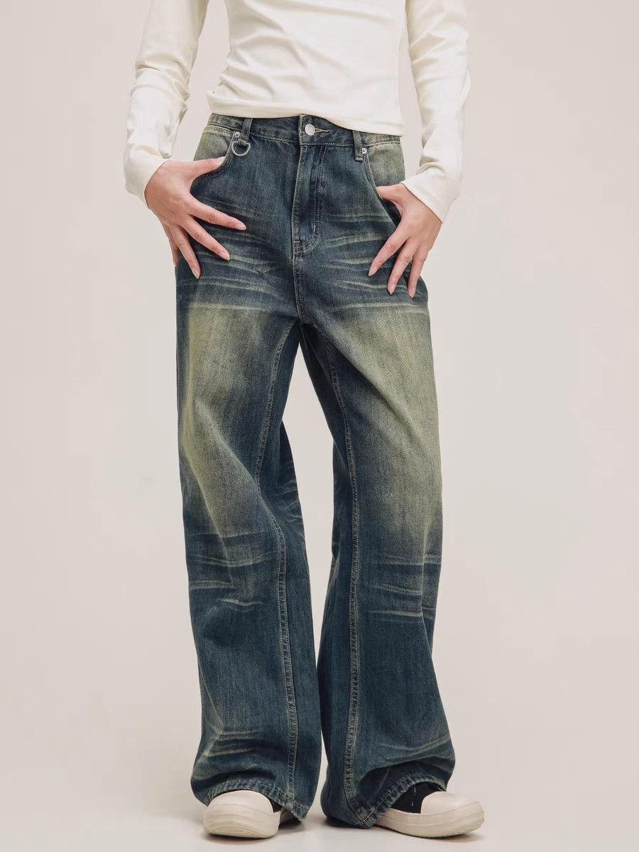 skate hiphop loose baggy washed faded jeans