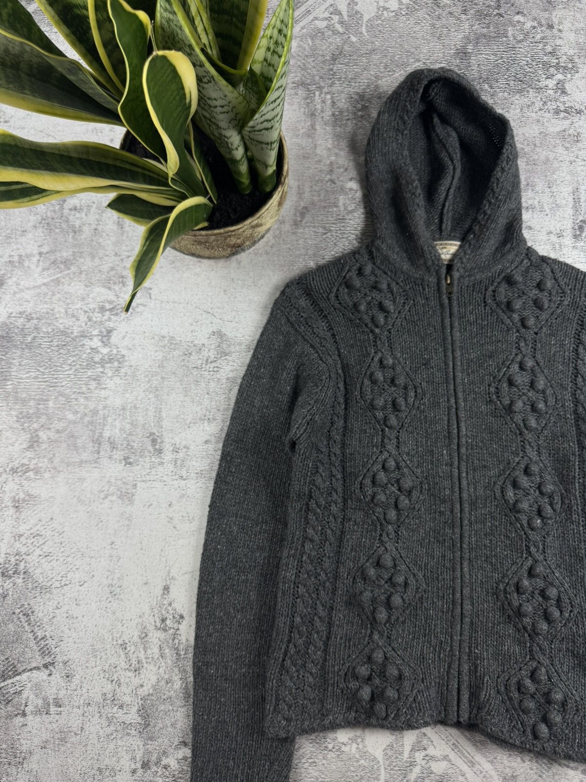 Burberry Thomas Burberry Women’s Gray Cable Knit Linen Wool Small Sweater Hoodie Cardigan Size S / US 4 / IT 40 - 5 Thumbnail