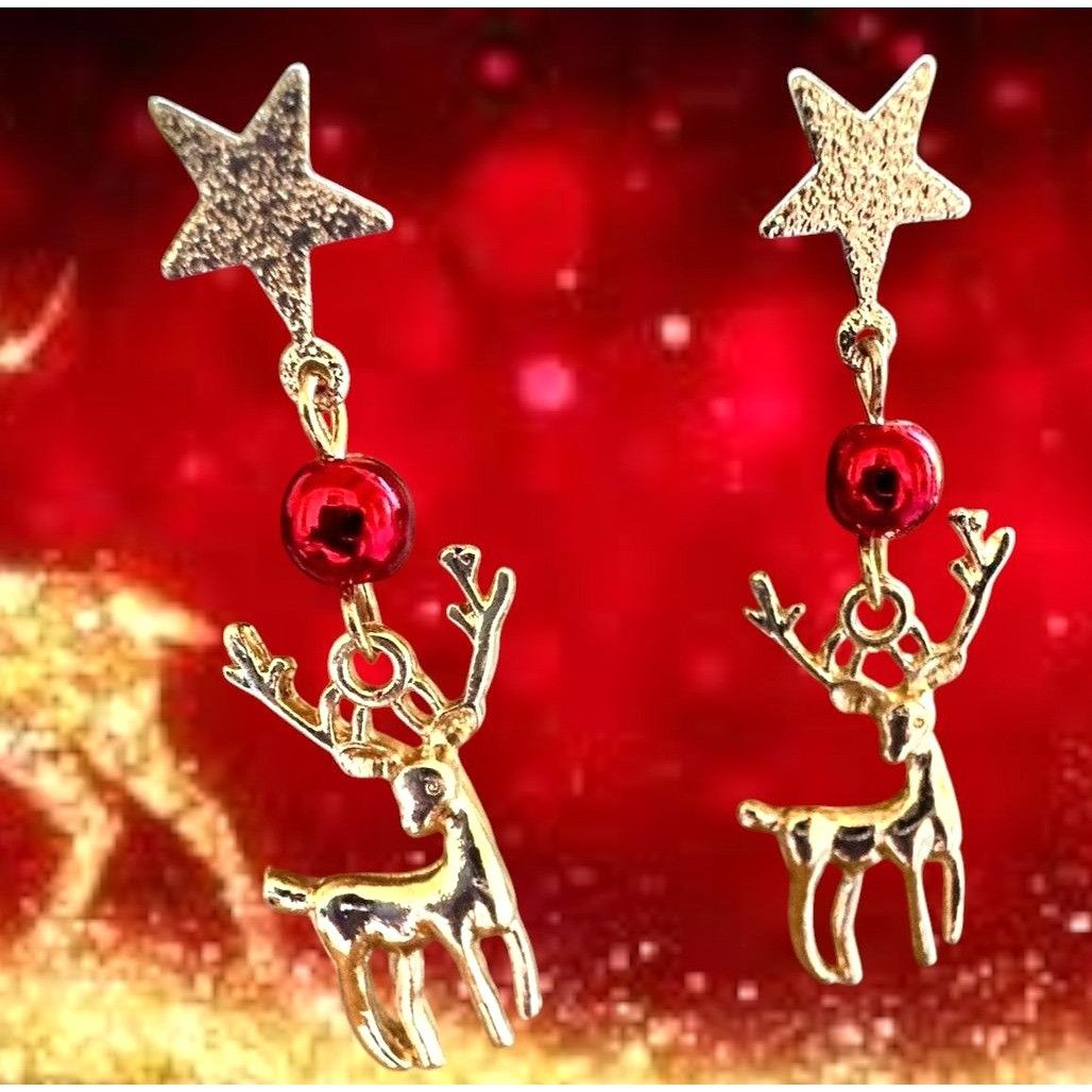 Handmade Reindeer Earrings Rudolph New Festive Christmas Eve Party St Size ONE SIZE - 11 Thumbnail