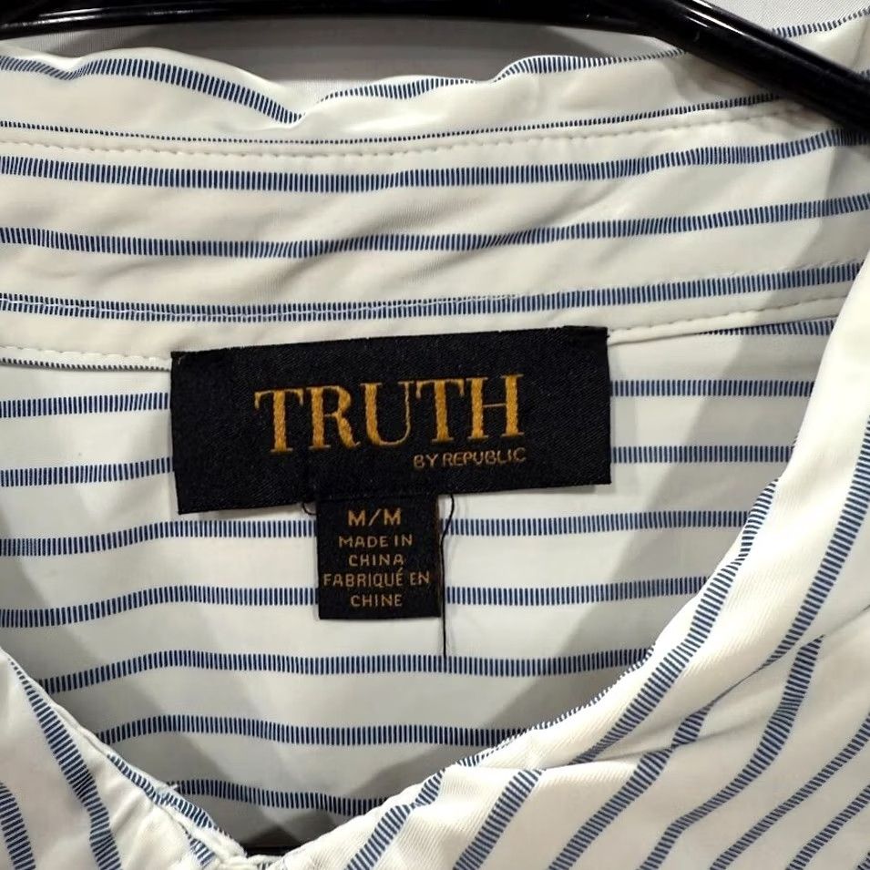 Vintage Truth by Republic Shirt Mens White Striped Button-Up Long Sleeve Medium Size 40R - 3 Thumbnail