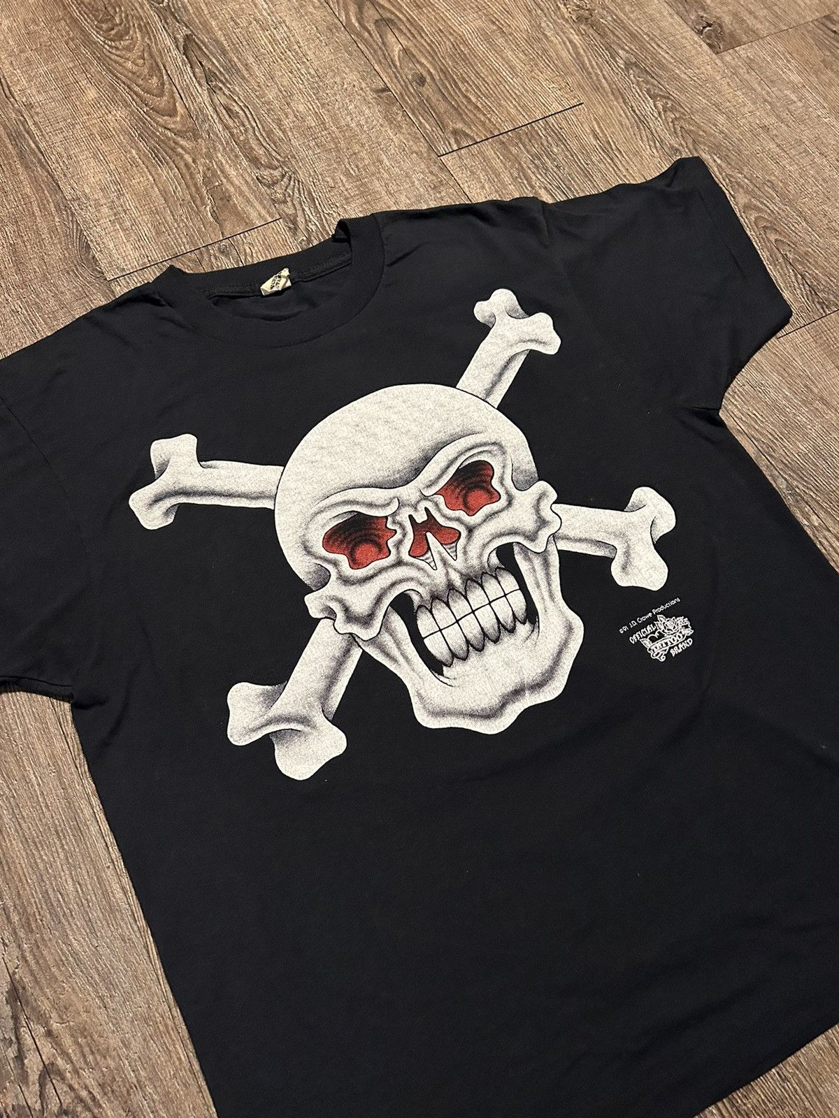 image of Screen Stars x Vintage 1991 J.d Crowe Skull Official Tattoo Brand Tee in Black, Men's (Size Large)