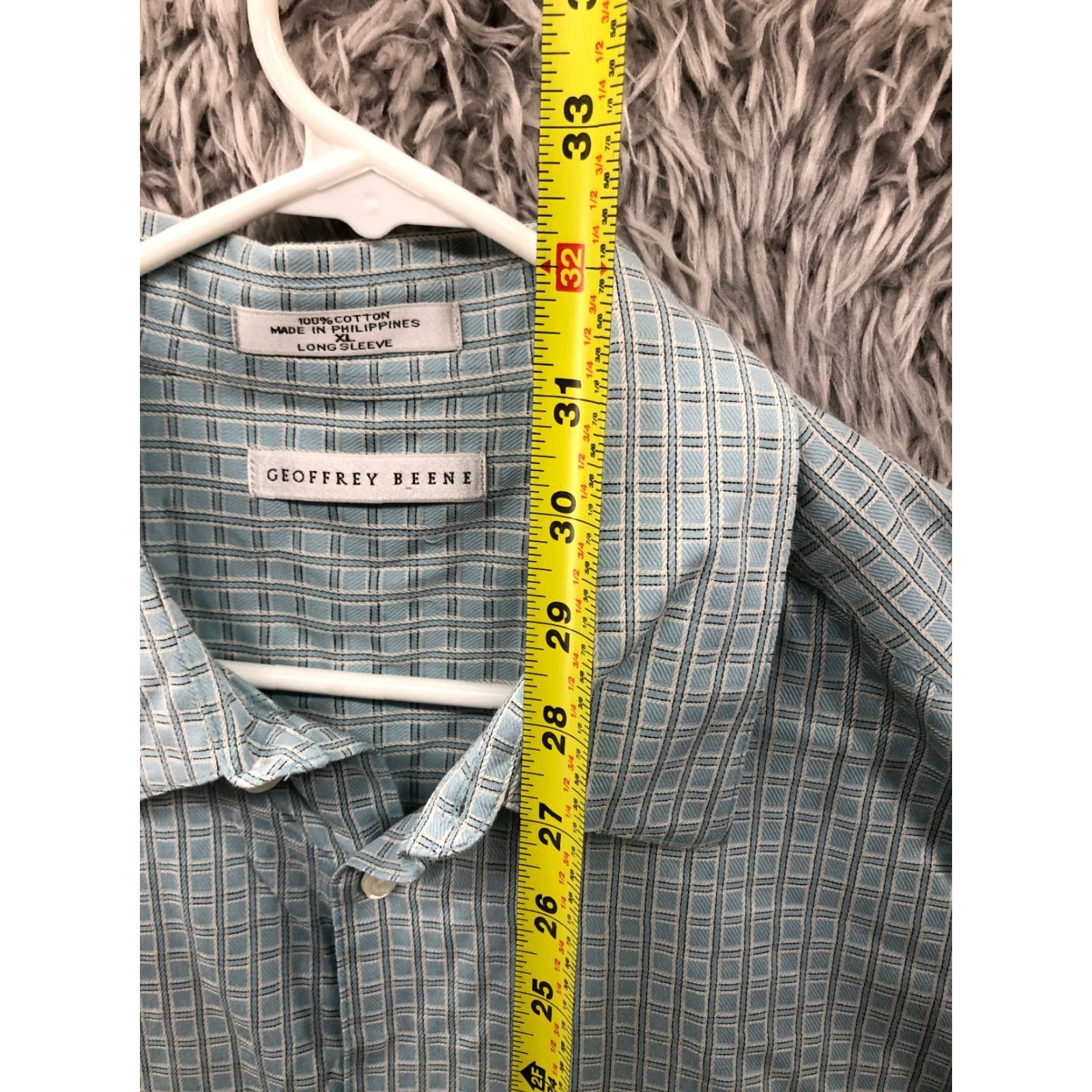 Geoffrey Beene Geoffrey Beene Shirt XL Mens Light Blue Long Sleeve Spread Collar Button-Up Regular Fit Plaid Navy Blue Accessories Logo Embroidered Size US XL / EU 56 / 4 - 5 Thumbnail