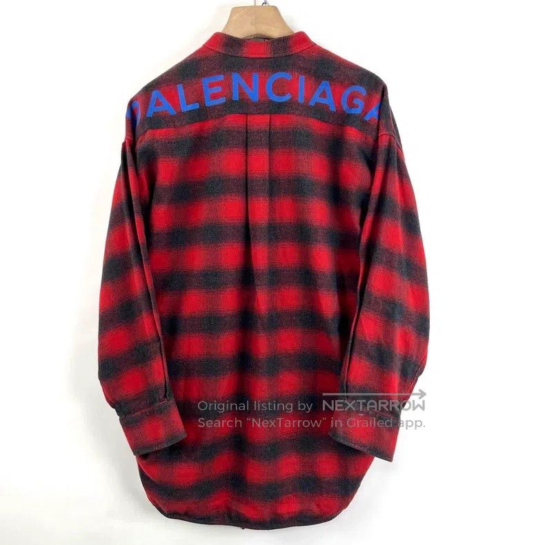 Balenciaga Balenciaga Black and Red Plaid Shirt with Back Ribbon Logo Size XS / US 0-2 / IT 36-38 - 2 Thumbnail