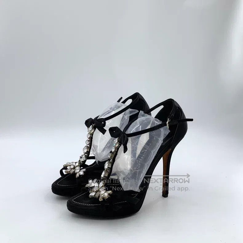 Dior Dior Black diamond-encrusted tie bow buckle thin heel high Size US 7.5 / IT 37.5 - 1 Thumbnail