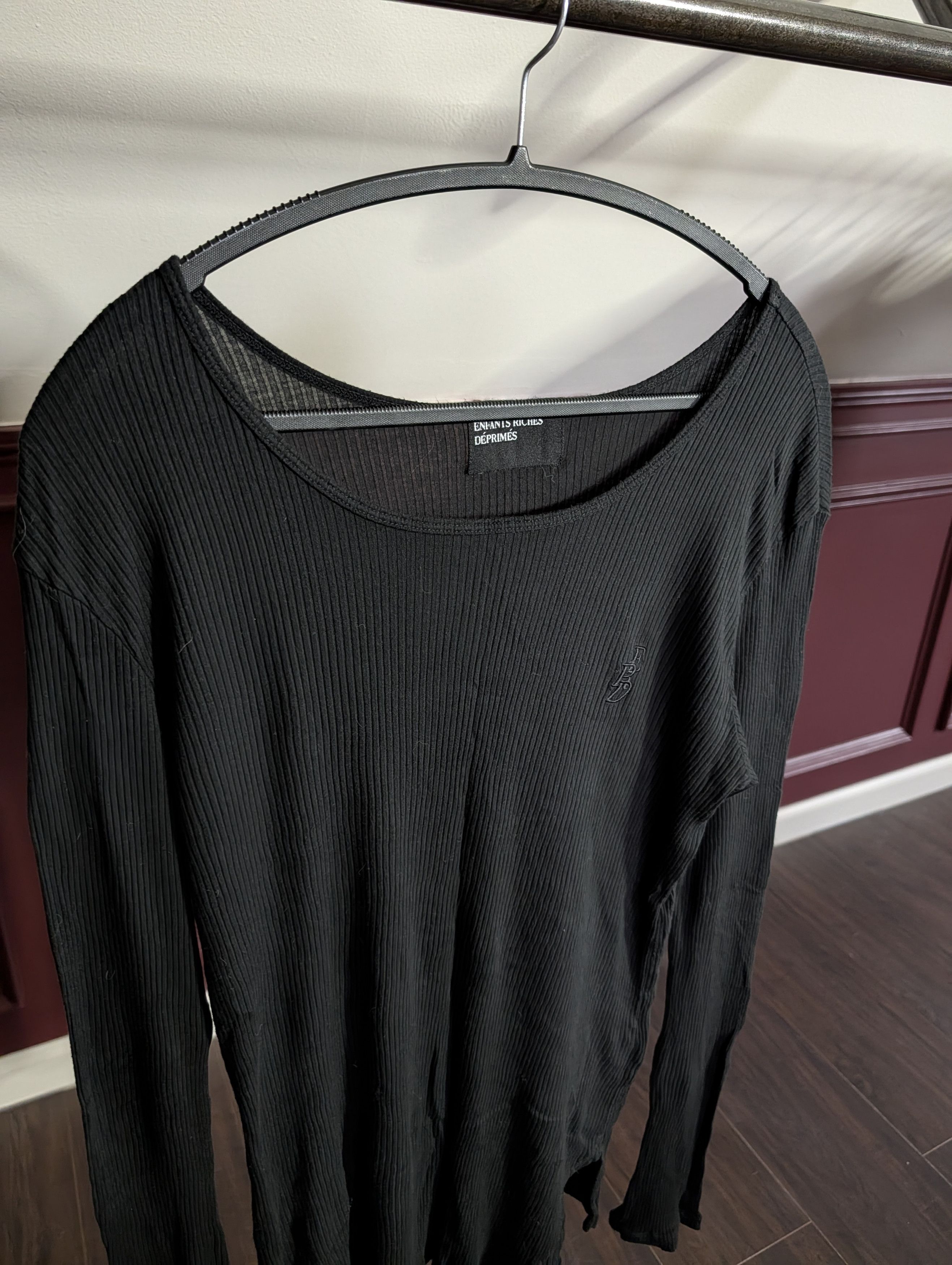 Enfants Riches Deprimes ICONIC Black Ribbed E.R.D. logo embroidered cotton L/S shirt Size US L / EU 52-54 / 3 - 2 Thumbnail