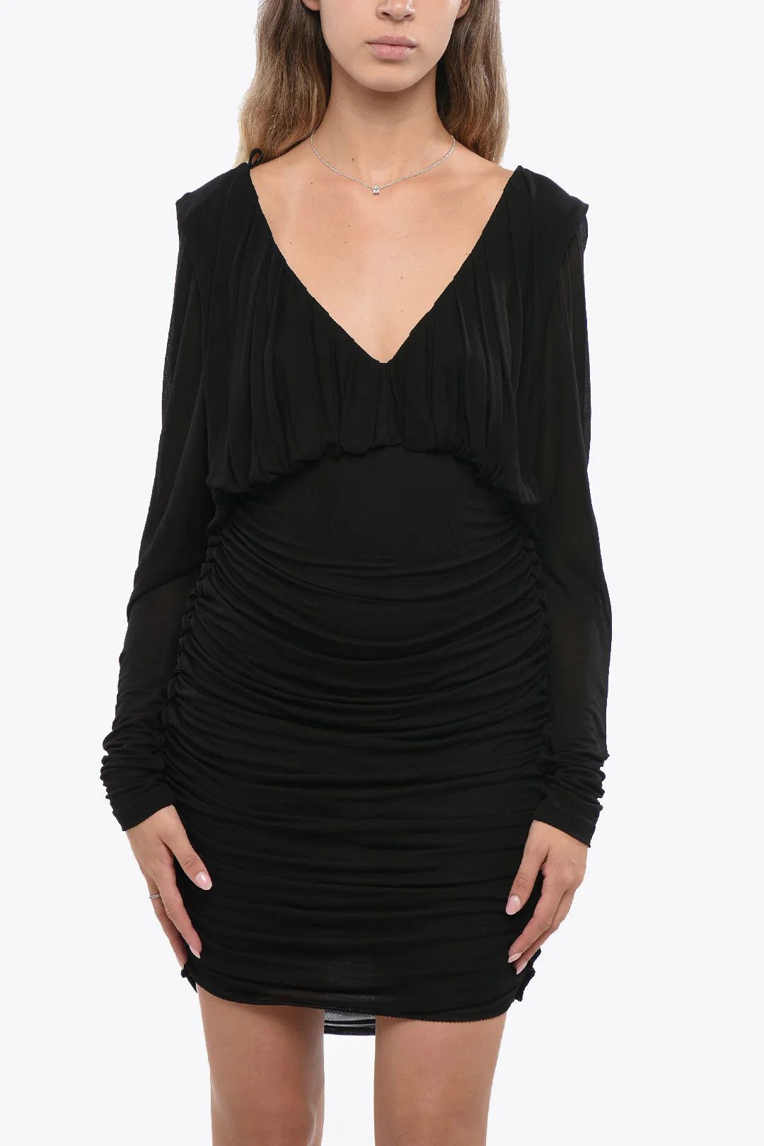 Saint Laurent Paris og1mm0326 Crepe De Chine Draped Dress in Black Size M / US 6-8 / IT 42-44 - 4 Thumbnail