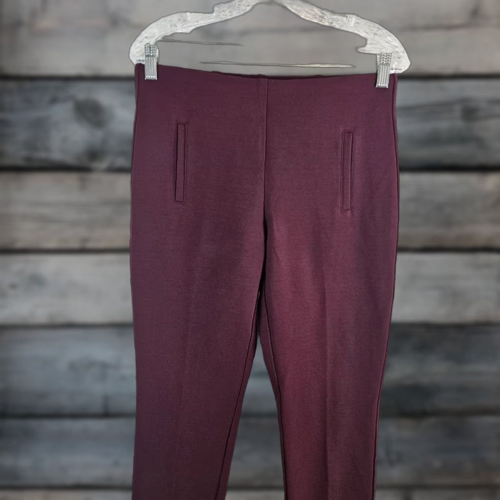 Vintage Chico's Womens Ponte Knit Ankle Pants Sz 0 US 4 Wine Red Mid Rise Pull On Pants Womens Red 27 In Inseam 15.5 Waist 9.5 Rise 4 Mens Ladies Girls Size 27" / US 4 / IT 40 - 1 Thumbnail