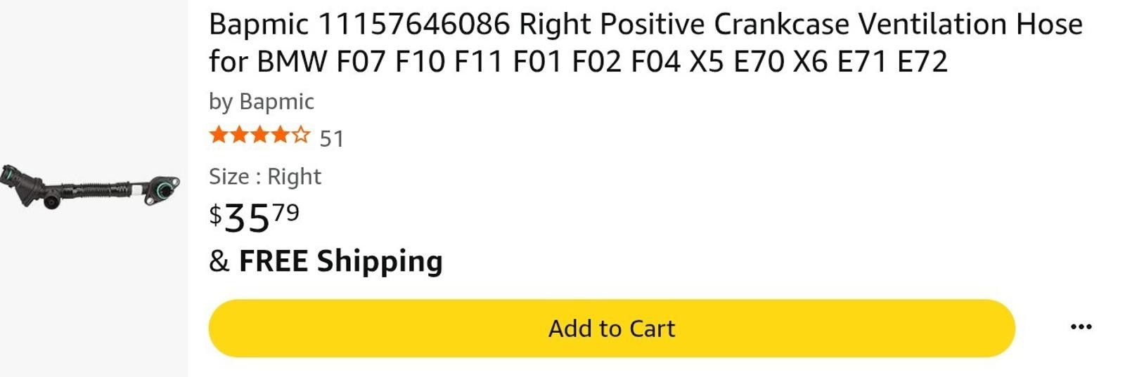 11.11 / eleven eleven Positive Crankcase Ventilation Hose for BMW F07 F10 F11 Size ONE SIZE - 2 Thumbnail