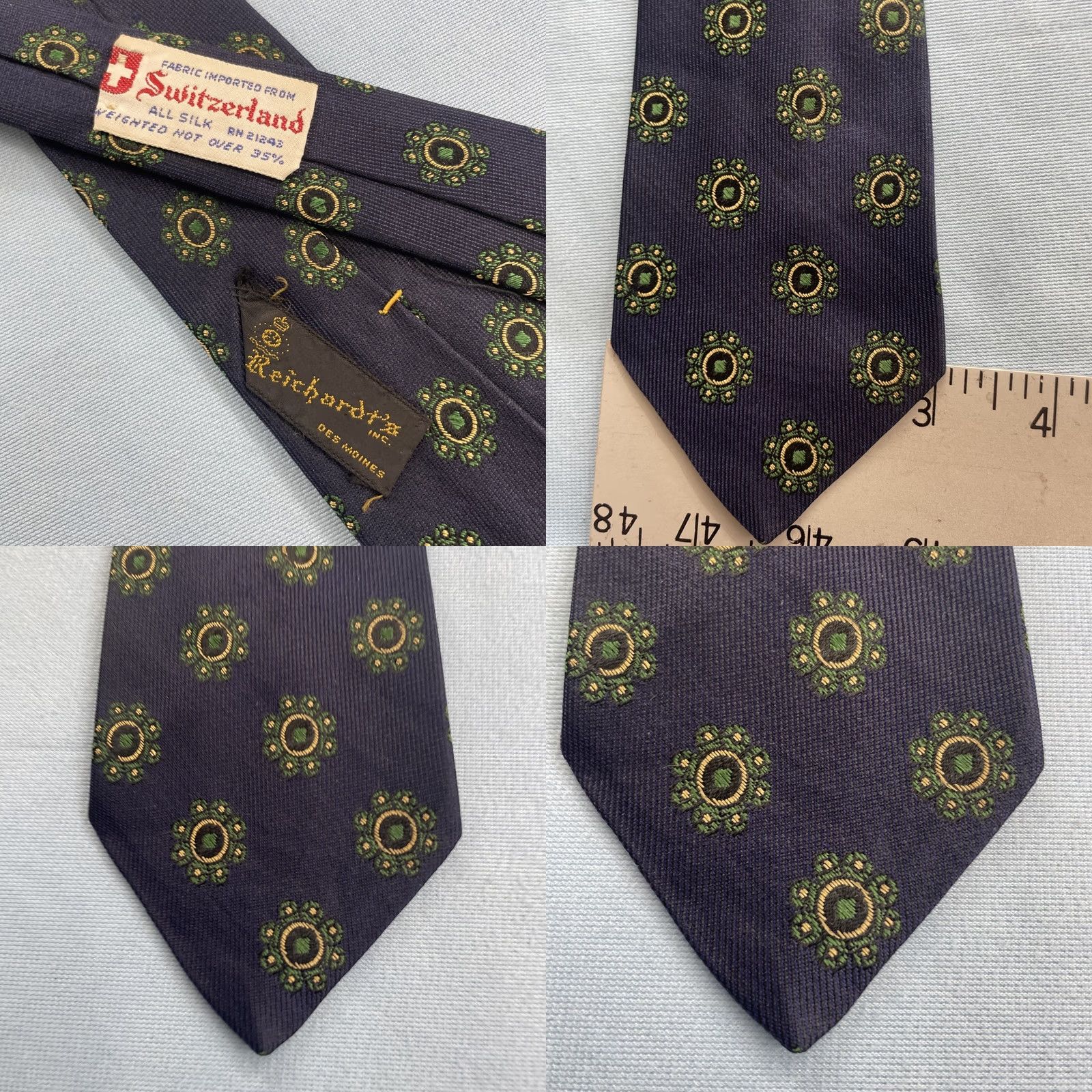 Vintage VINTAGE Reichardt's All Silk Tie Neat Woven Geometry Foulard Blue 3x55 Necktie Capsule 1940s 1950s 1960s Men Size ONE SIZE - 8 Thumbnail