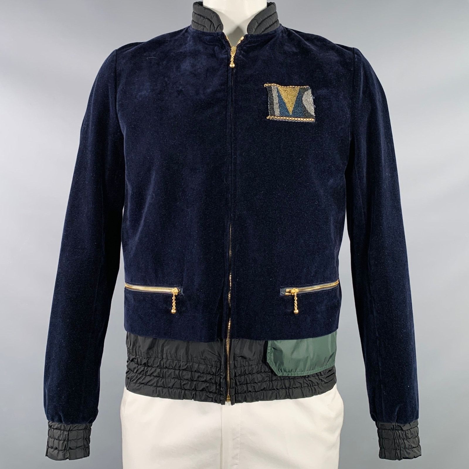 Kolor KOLOR Size L Navy Cotton Velvet Beaded Patch Jacket Size US L / EU 52-54 / 3 - 1 Thumbnail