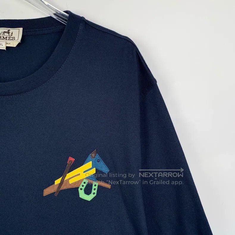 Hermes Hermes Mechanical horse design round-neck navy blue cotton Size US XL / EU 56 / 4 - 3 Thumbnail