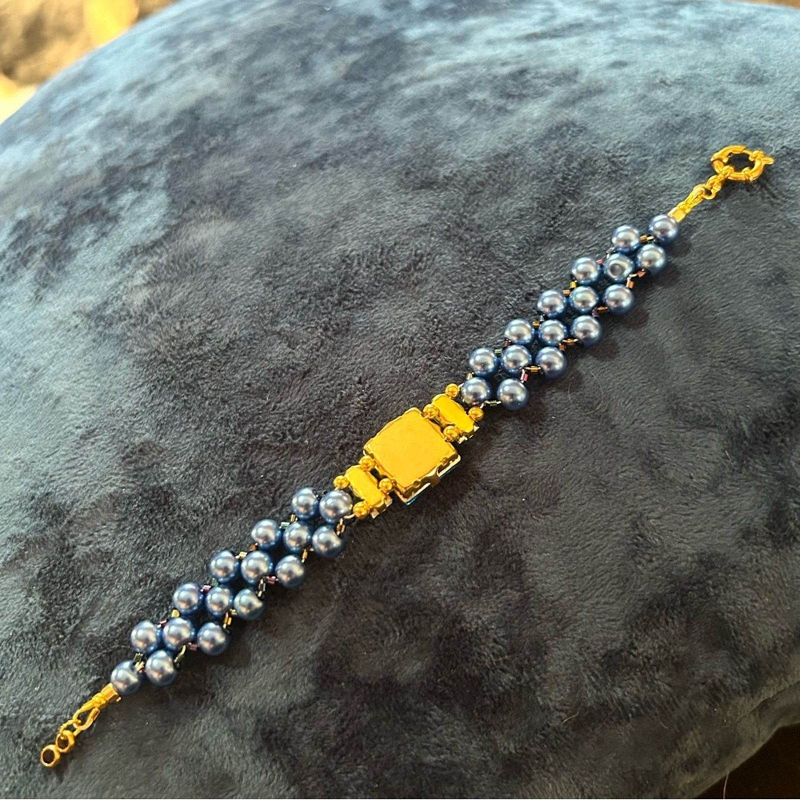 Handmade Handcrafted royal blue Czech glass pearl glass bar bracelet Size ONE SIZE - 8 Thumbnail