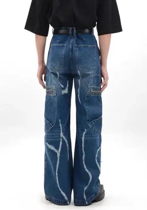 Jean Retro raw edge washed distressed wide leg jeans Size US 32 / EU 48 - 3 Thumbnail