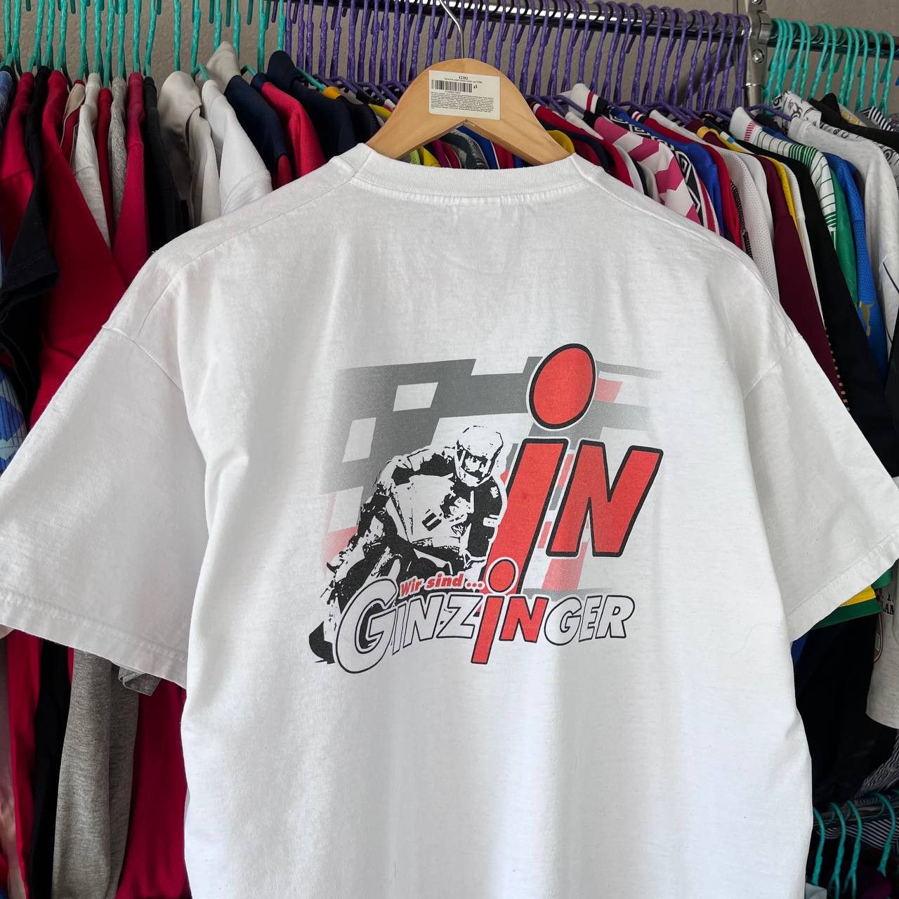 Vintage Vintage Motorcycle Racing Biker Ginzinger White Tshirt Size US L / EU 52-54 / 3 - 4 Thumbnail