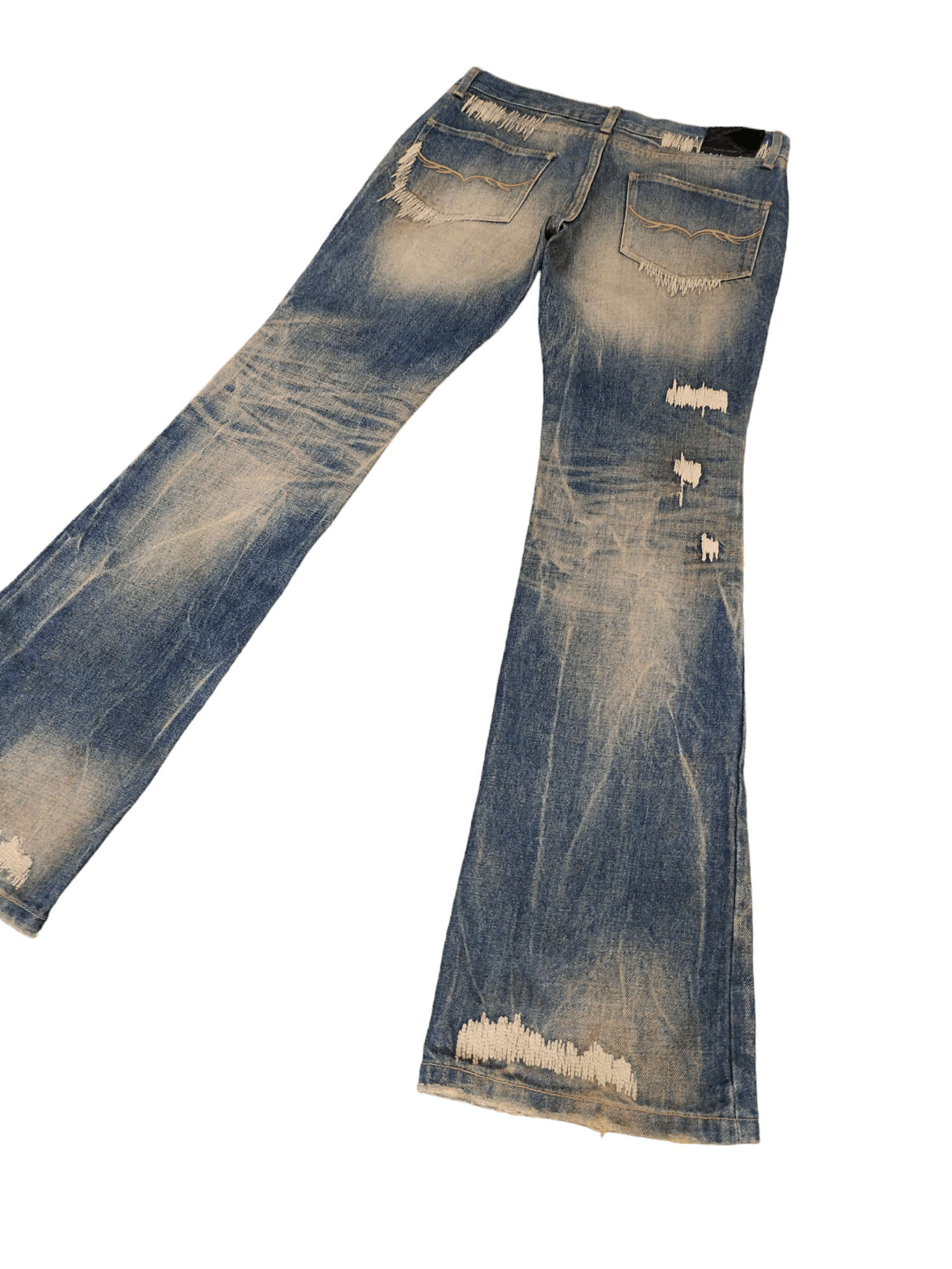 GOSTAR DE FUGA Flare Jeans Fuga Boro Sew Distress Faded Denim Bootcut Y2k Size US 31 - 12 Thumbnail