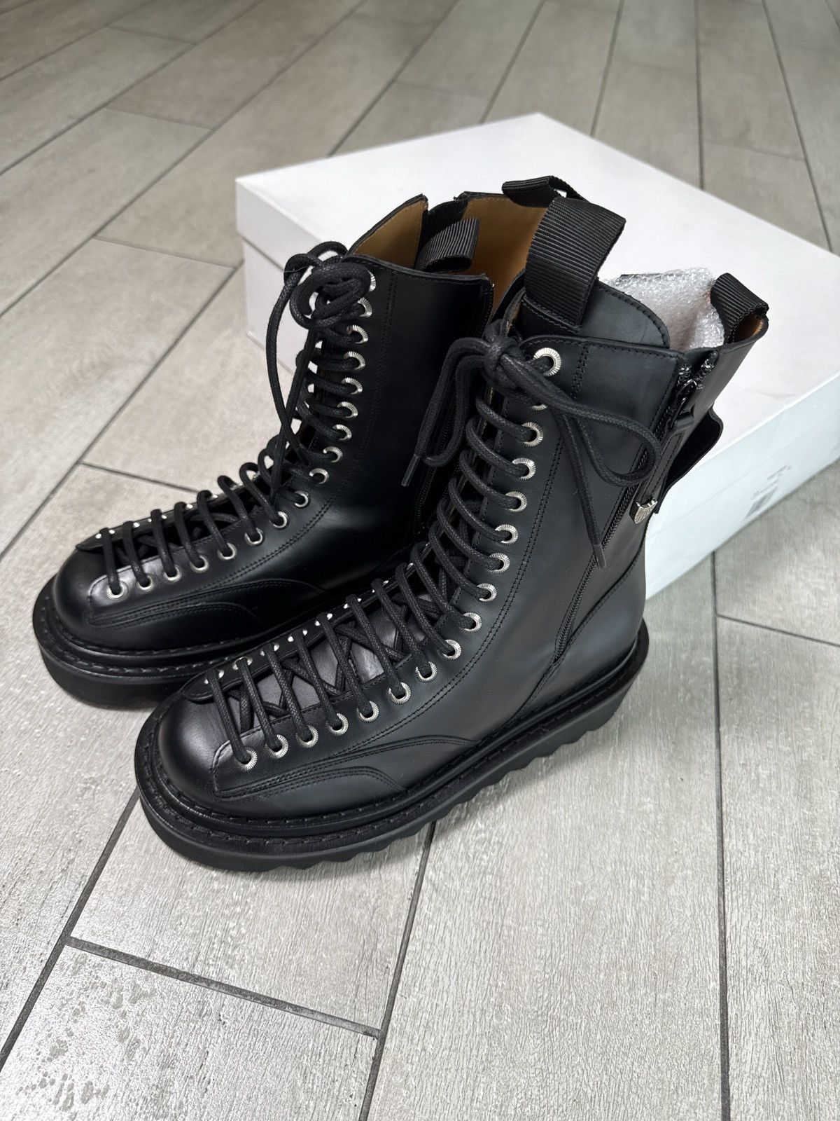 新品 TOGA VIRILIS BLACK SOFT LEATHER 43 Toga Virilis Black Leather Combat Boots