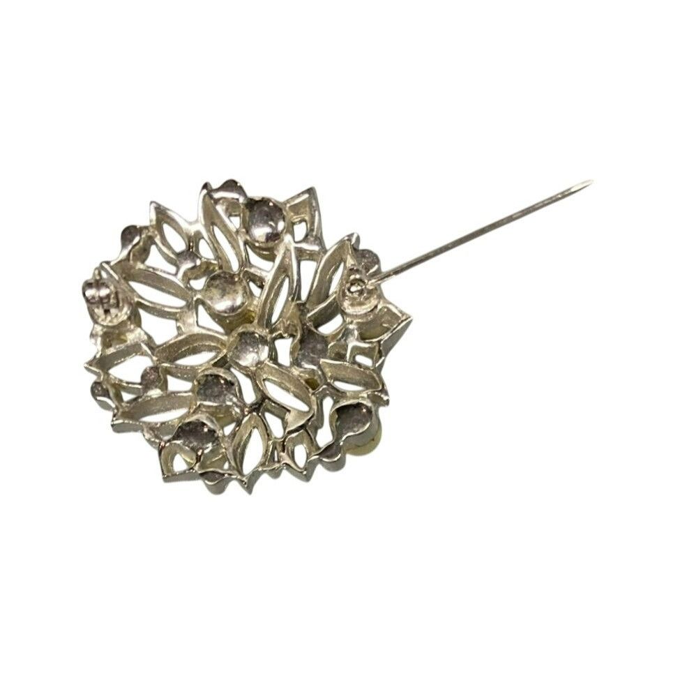 Other Vintage Silver Tone Pearl & Rhinestone Floral Brooch Pin Size ONE SIZE - 4 Thumbnail