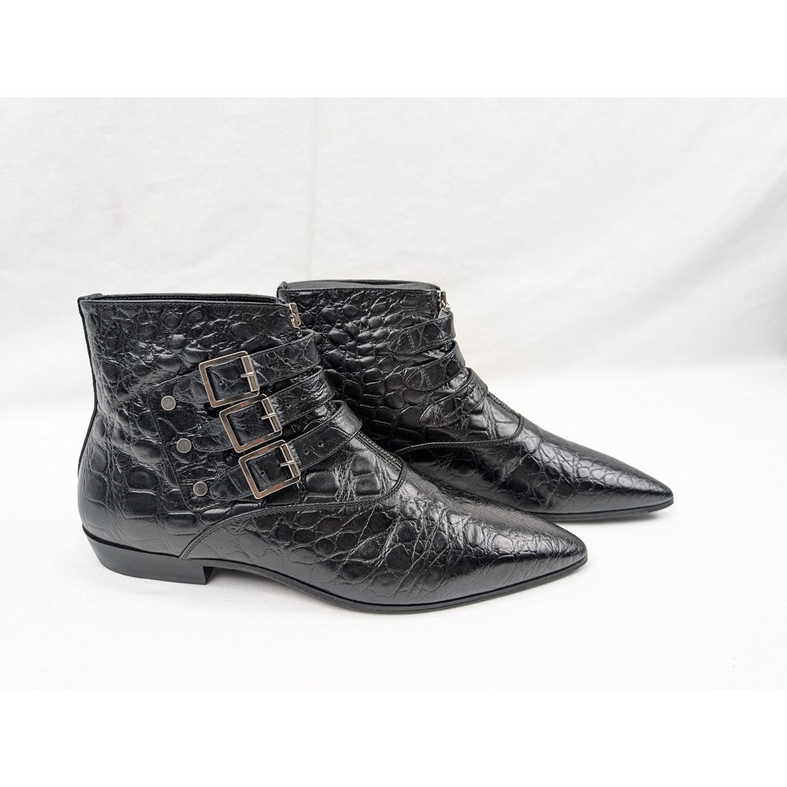 Saint Laurent Paris o1rshd1 Goth 15 Zip Buckle Boots Fake Cocco Yankee in Nero Size US 8.5 / EU 41-42 - 12 Thumbnail