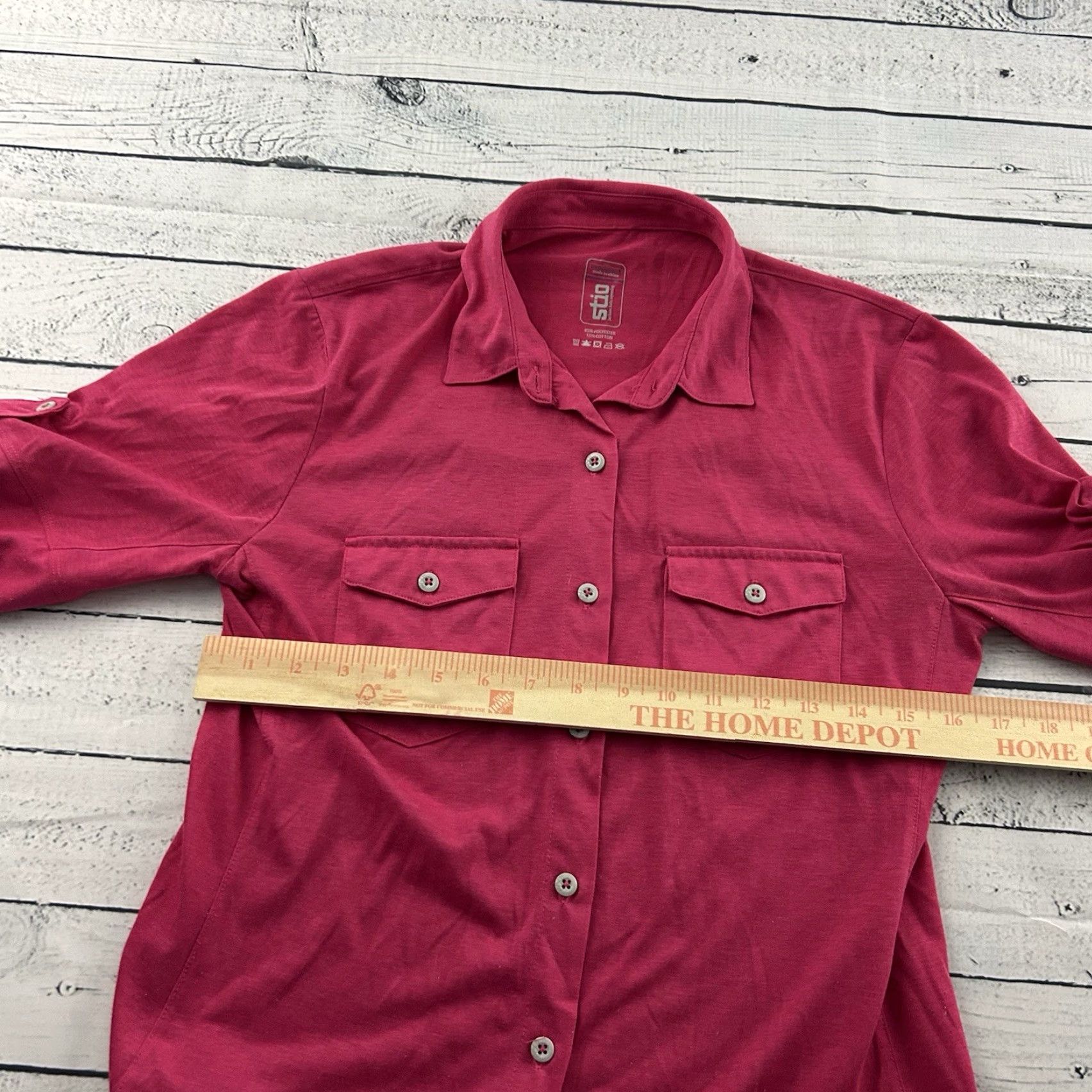 Doublet Stio 3/4 Sleeve Button Front Double Pocket Top Women's M Pink Shirt 3/4 Sleeve Button-Up Pockets Size M / US 6-8 / IT 42-44 - 5 Thumbnail