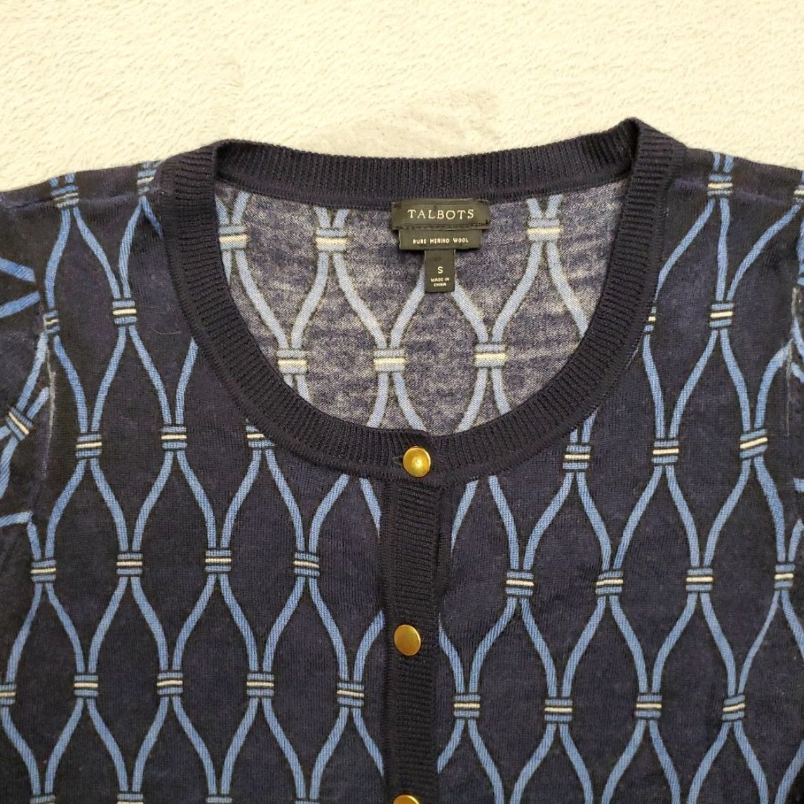 Talbots VINTAGE Talbots Sweater Cardigan Womens Small Blue 100% Merino Wool Button Geometric Knit Casual Womens Size S / US 4 / IT 40 - 3 Thumbnail